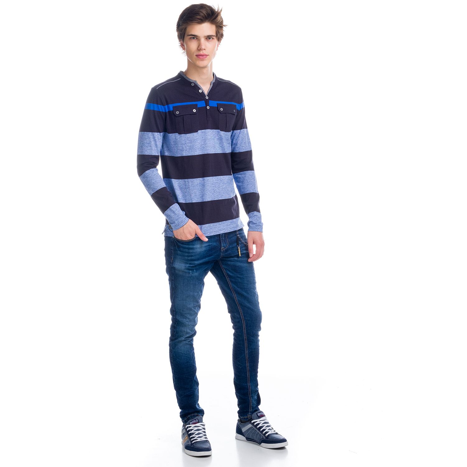 Camiseta rayas combinadas y bolsillos 4