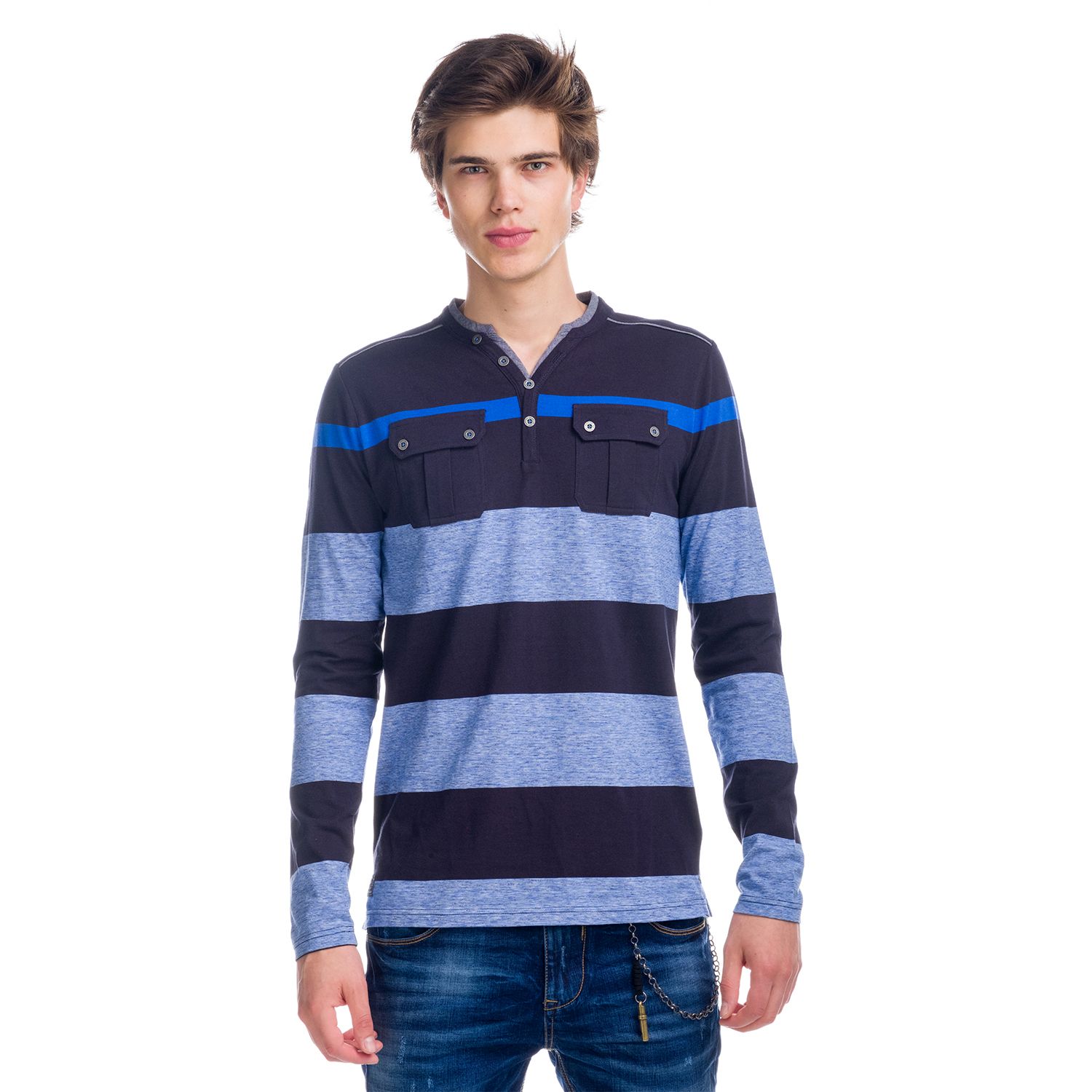 Camiseta rayas combinadas y bolsillos