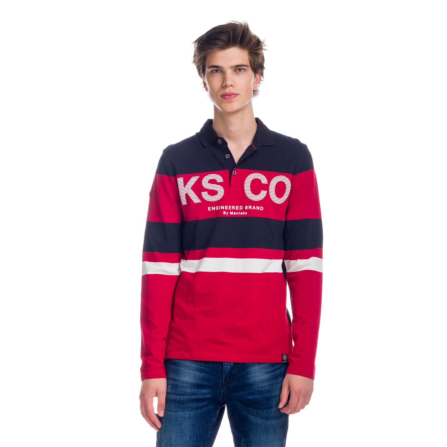 Polo rayas y letras manga larga