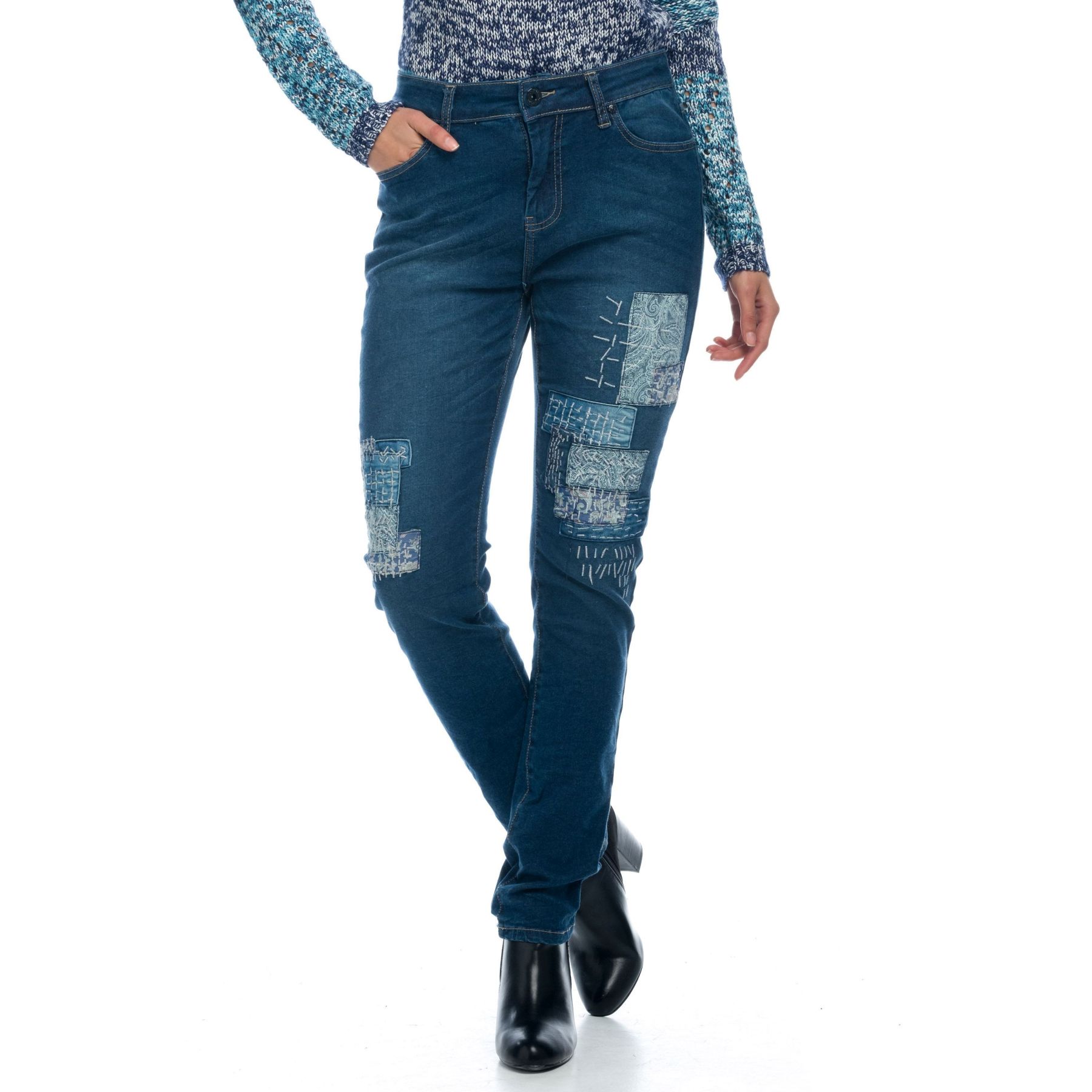 Pantalon denim parches