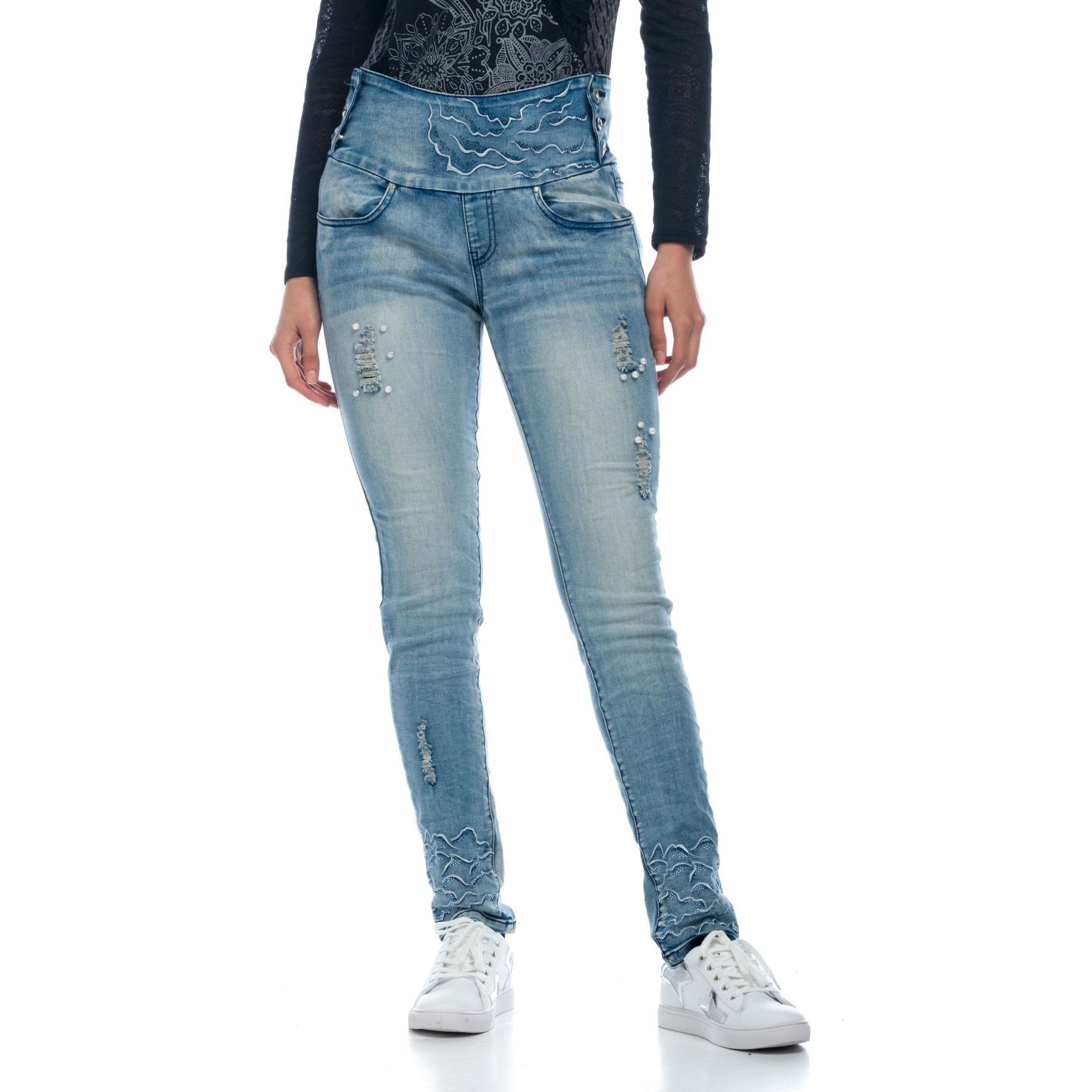 Denim tiro alto semibaggy fantasia