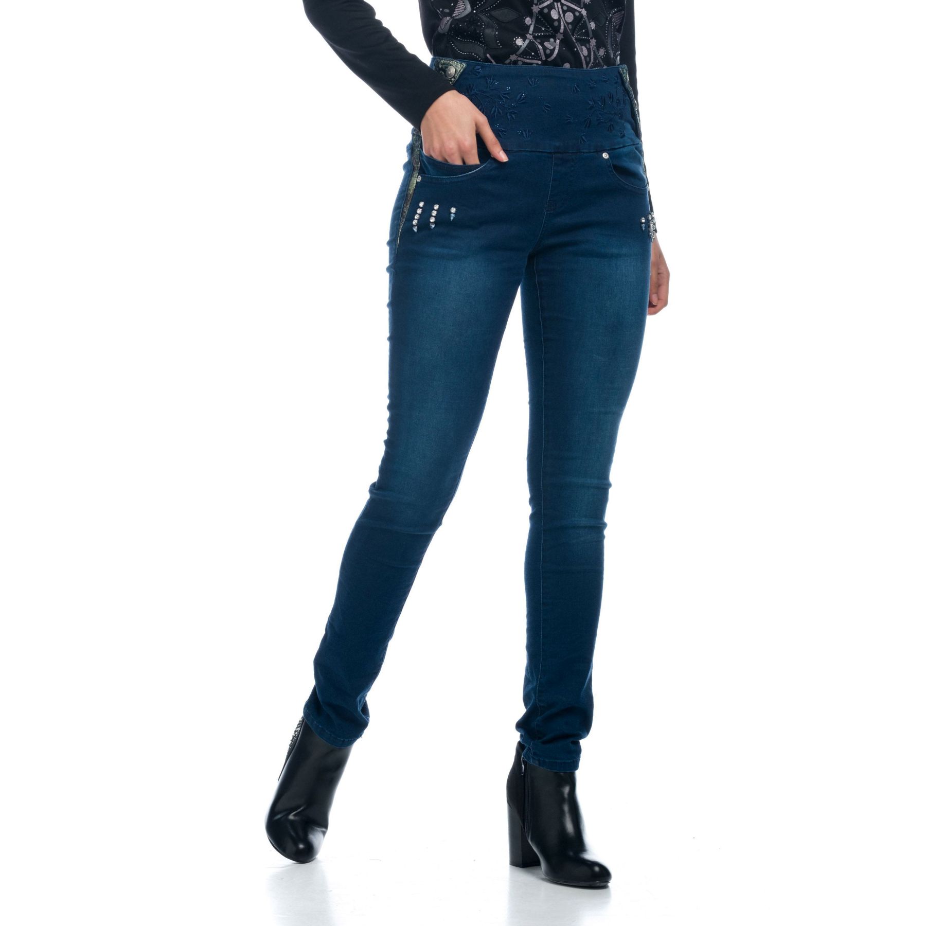 Pantalón denim tiro alto fajin fantasia 1