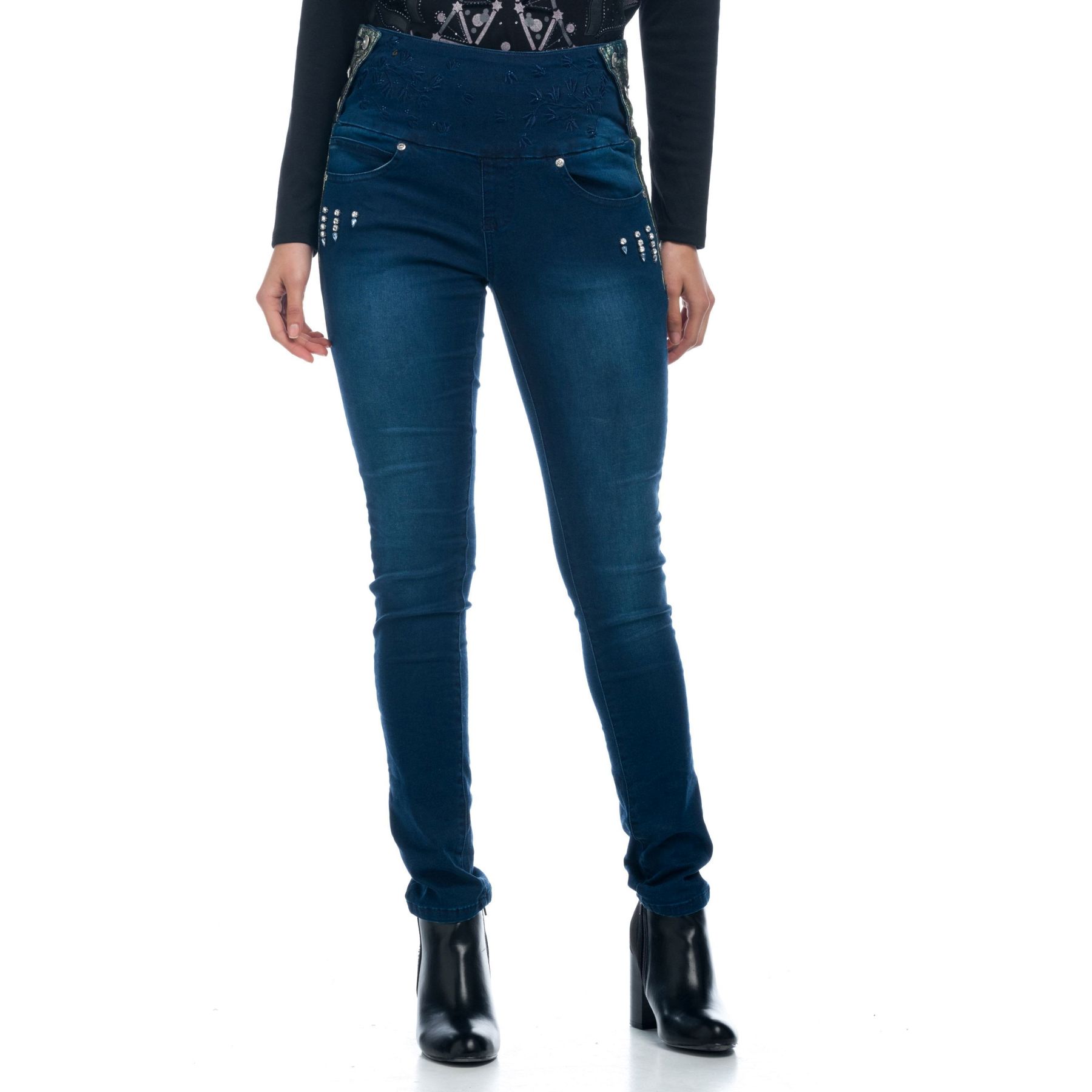 Pantalón denim tiro alto fajin fantasia