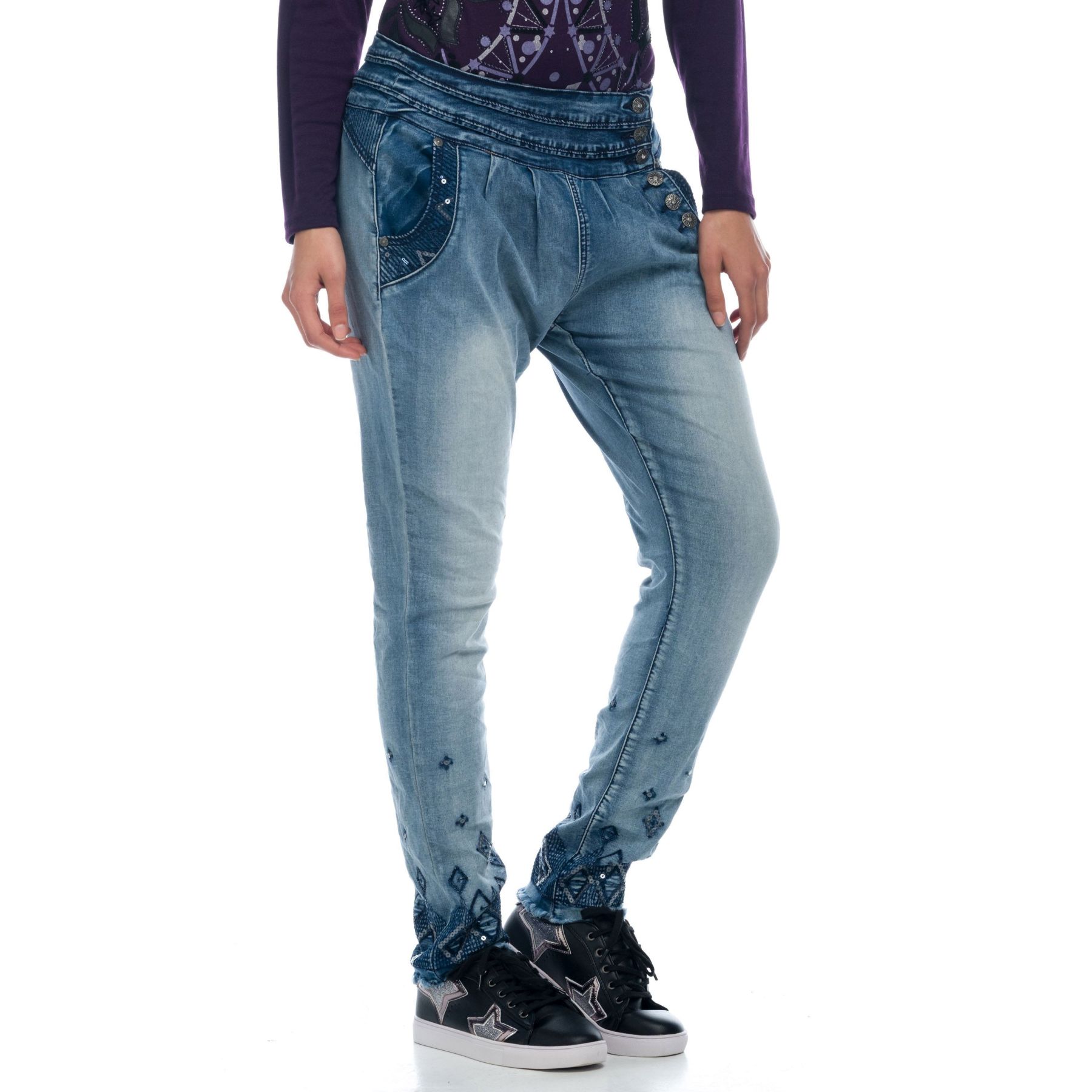 Pantalon jogging denim bordado 1