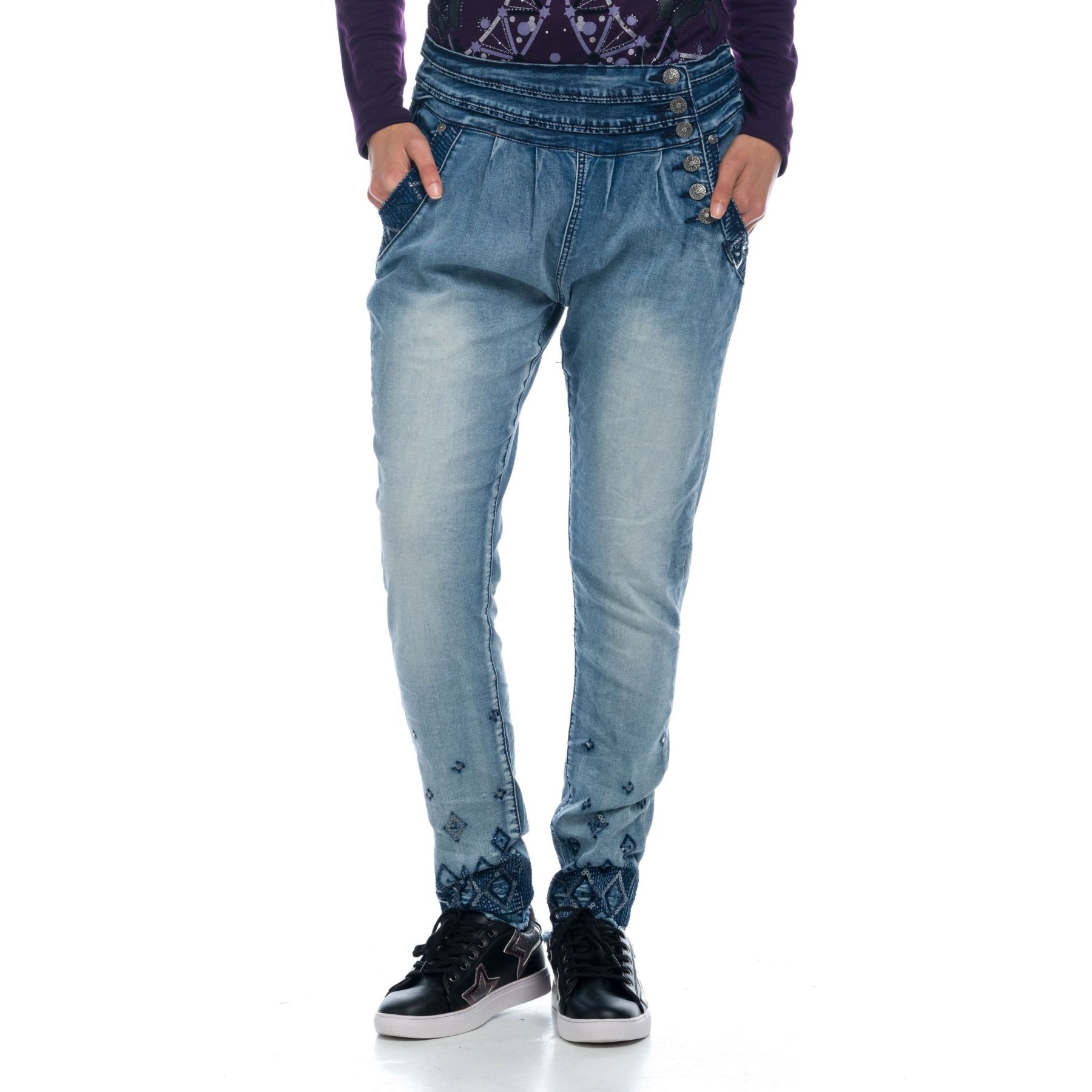 Pantalon jogging denim bordado