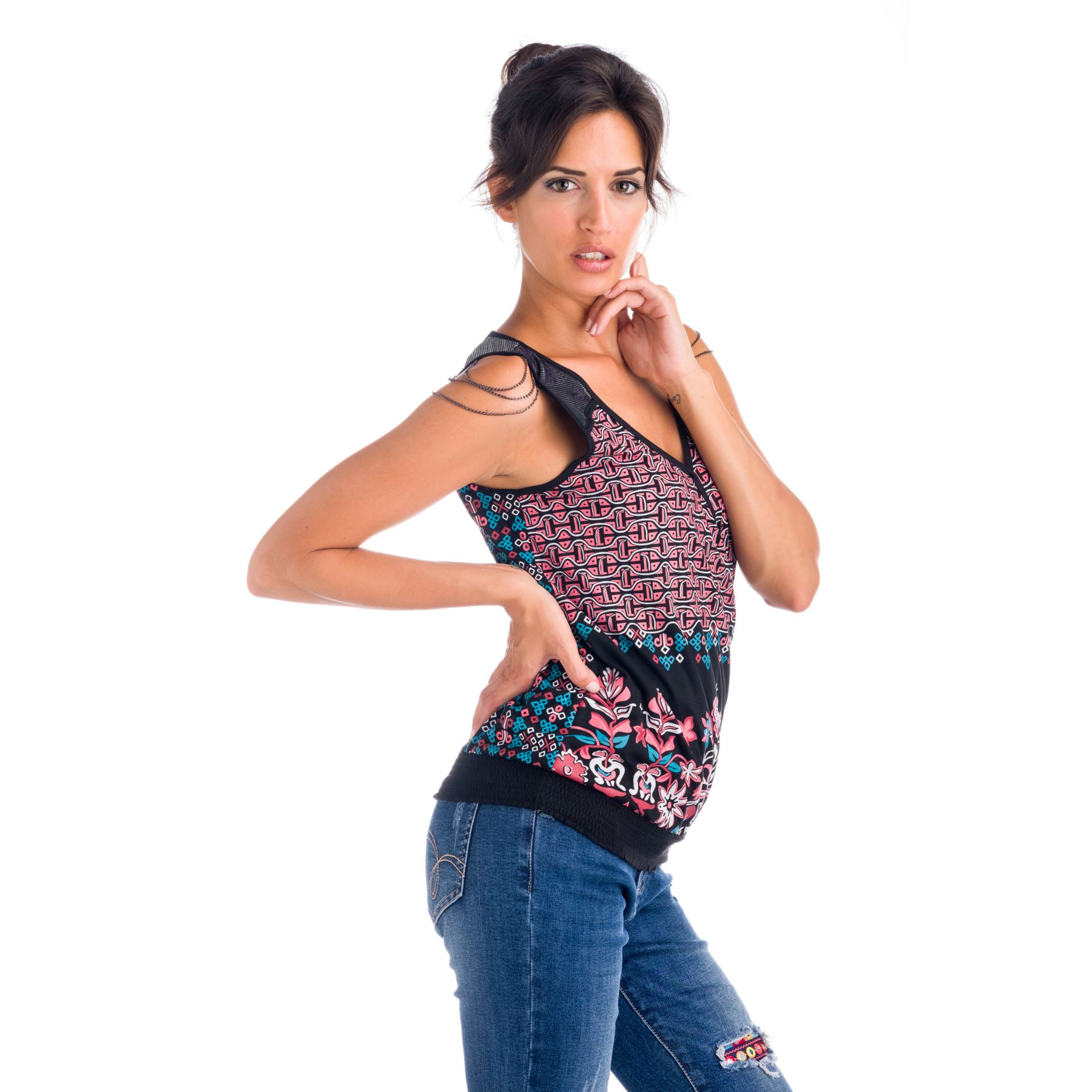 Top estampado detalle cadenas