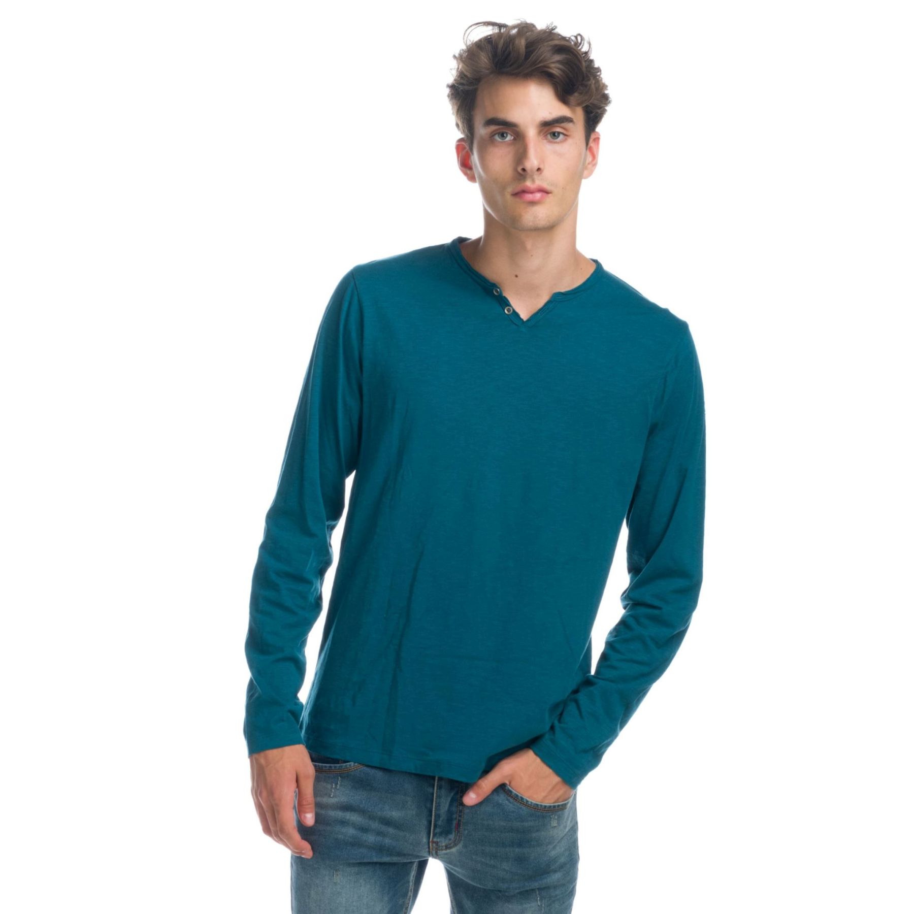 Camiseta manga larga cuello partido