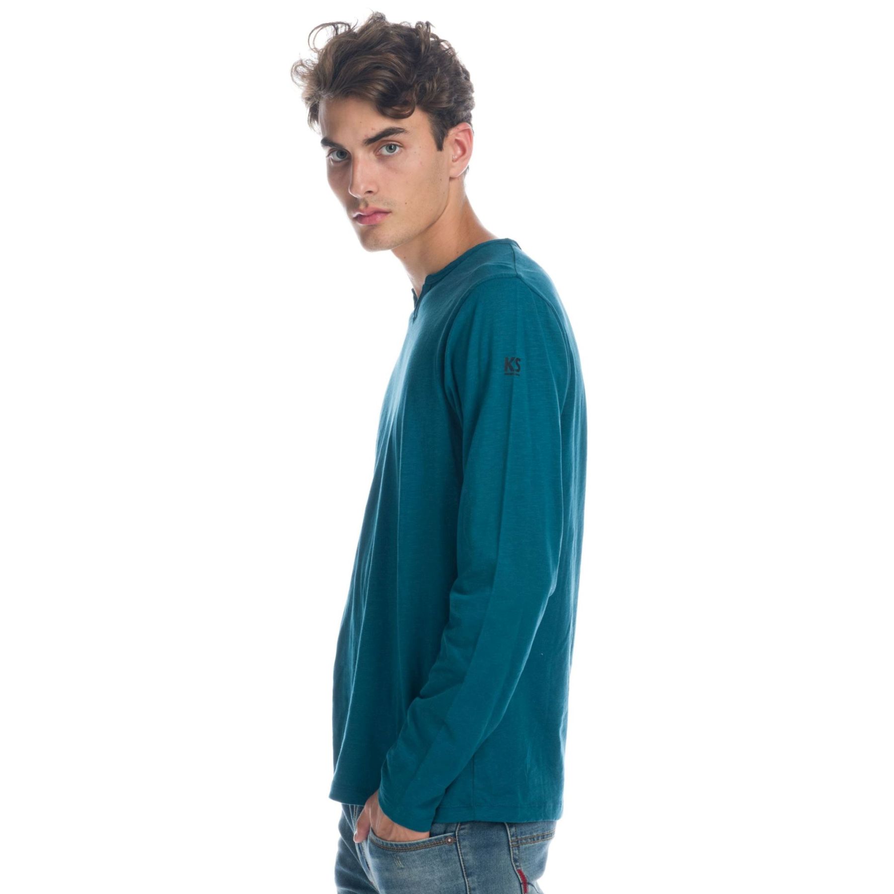 Camiseta manga larga cuello partido 1