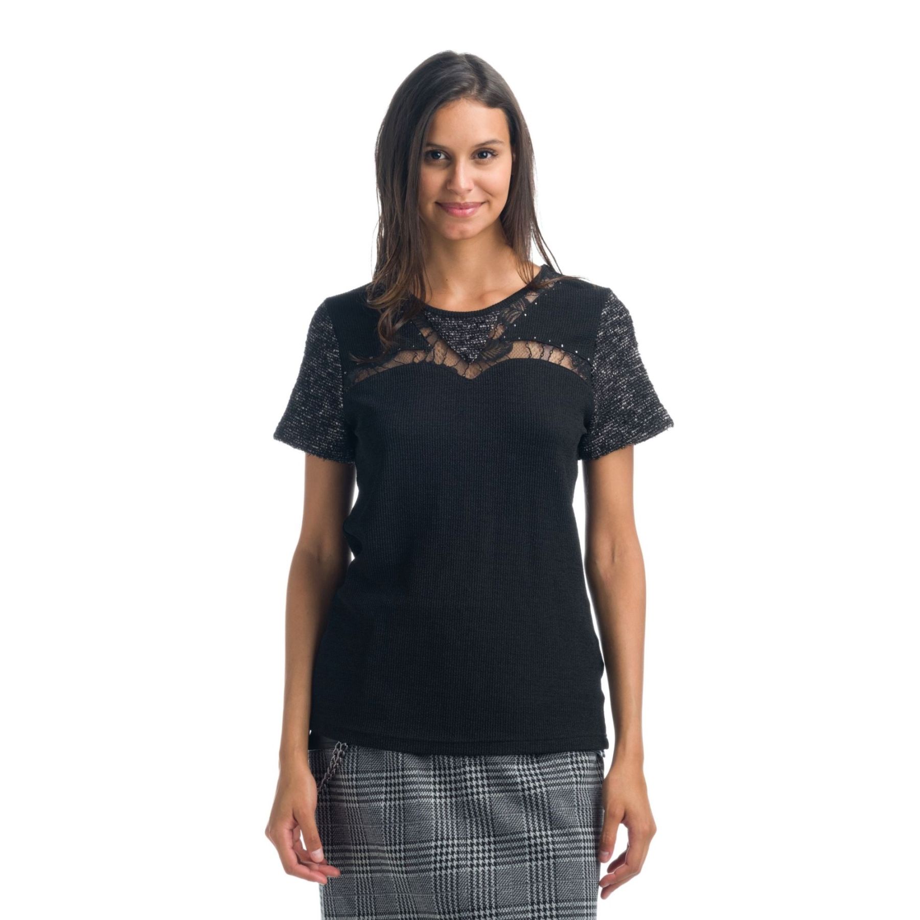 Top manga corta de contrastes