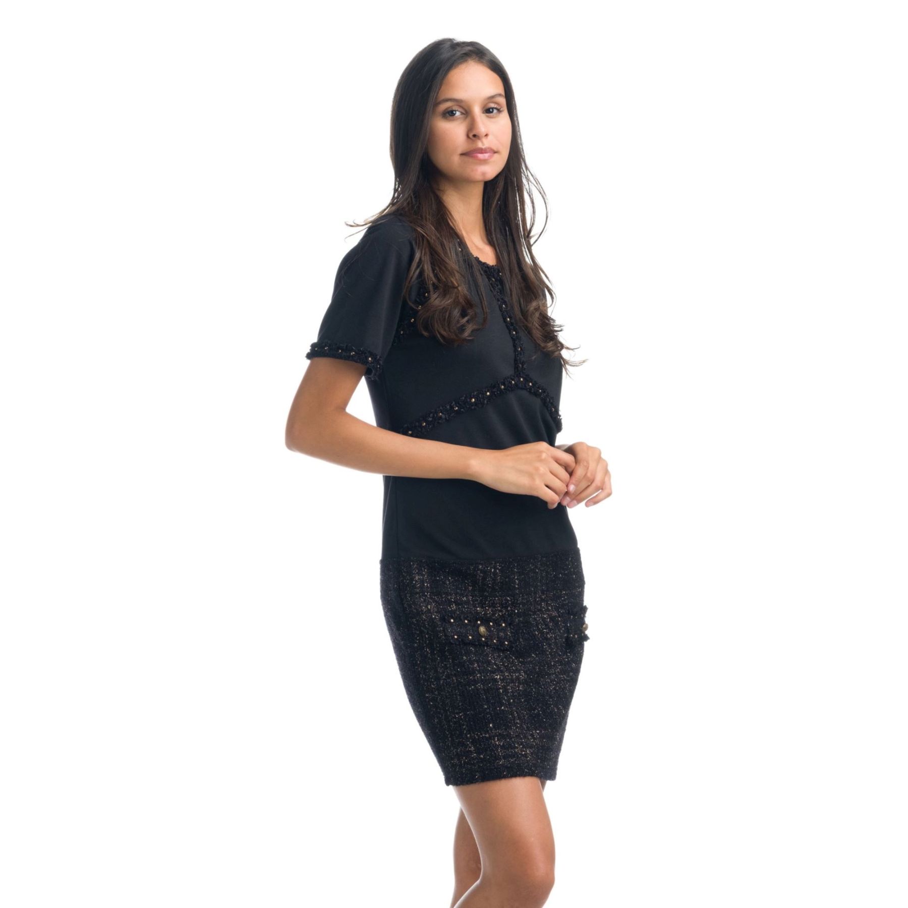 Vestido de punto y tweed 1