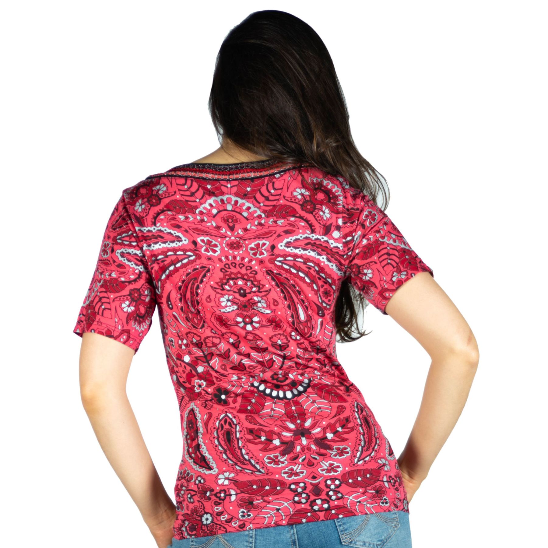 Top estampado con detalles en foil color Coral para Mujer 2