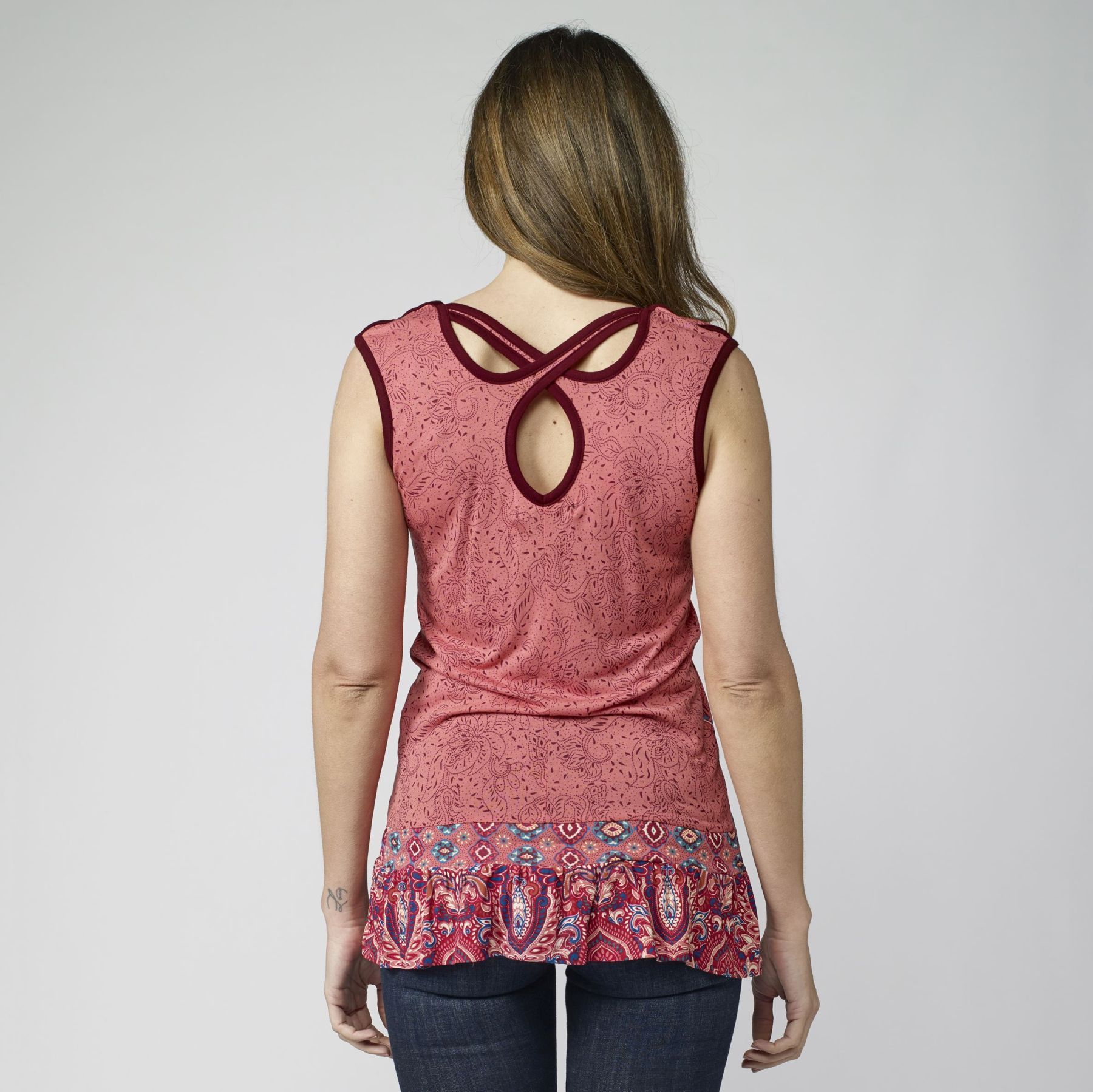 Coral Color Ethnic Print Tank Top for Women 6