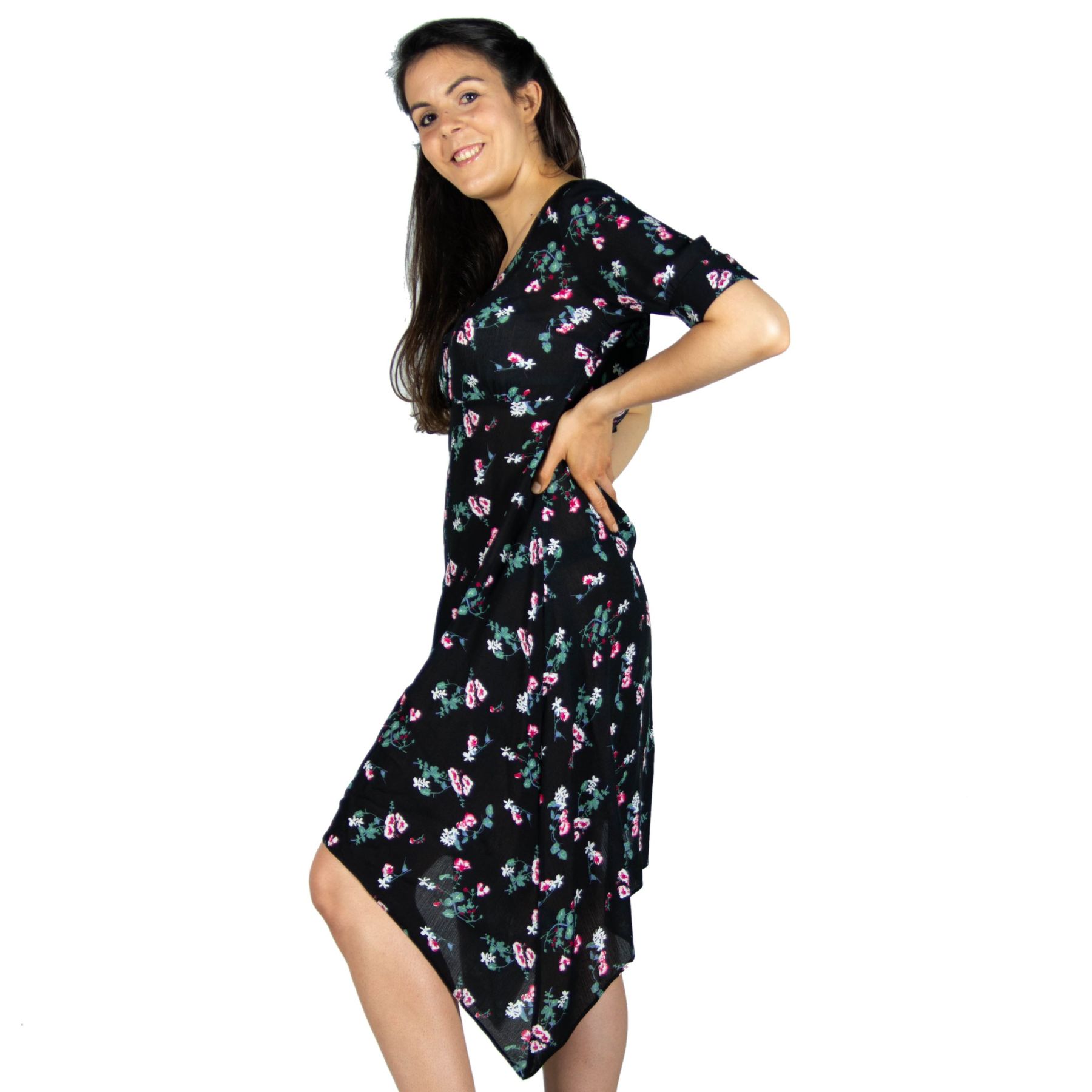 Vestido manga corta plana viscosa 1