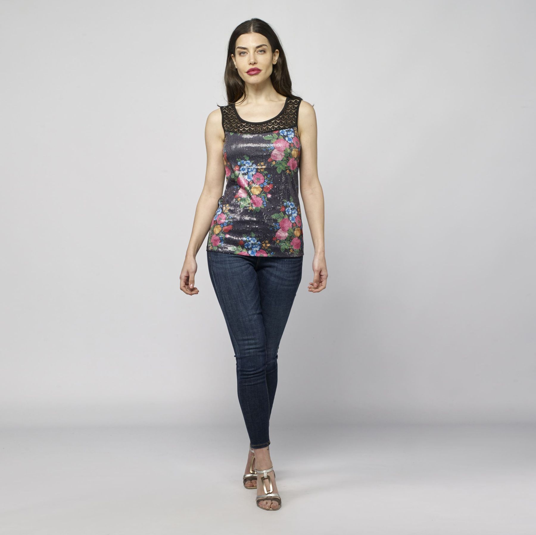 Top sin mangas estampado floral color Negro para Mujer