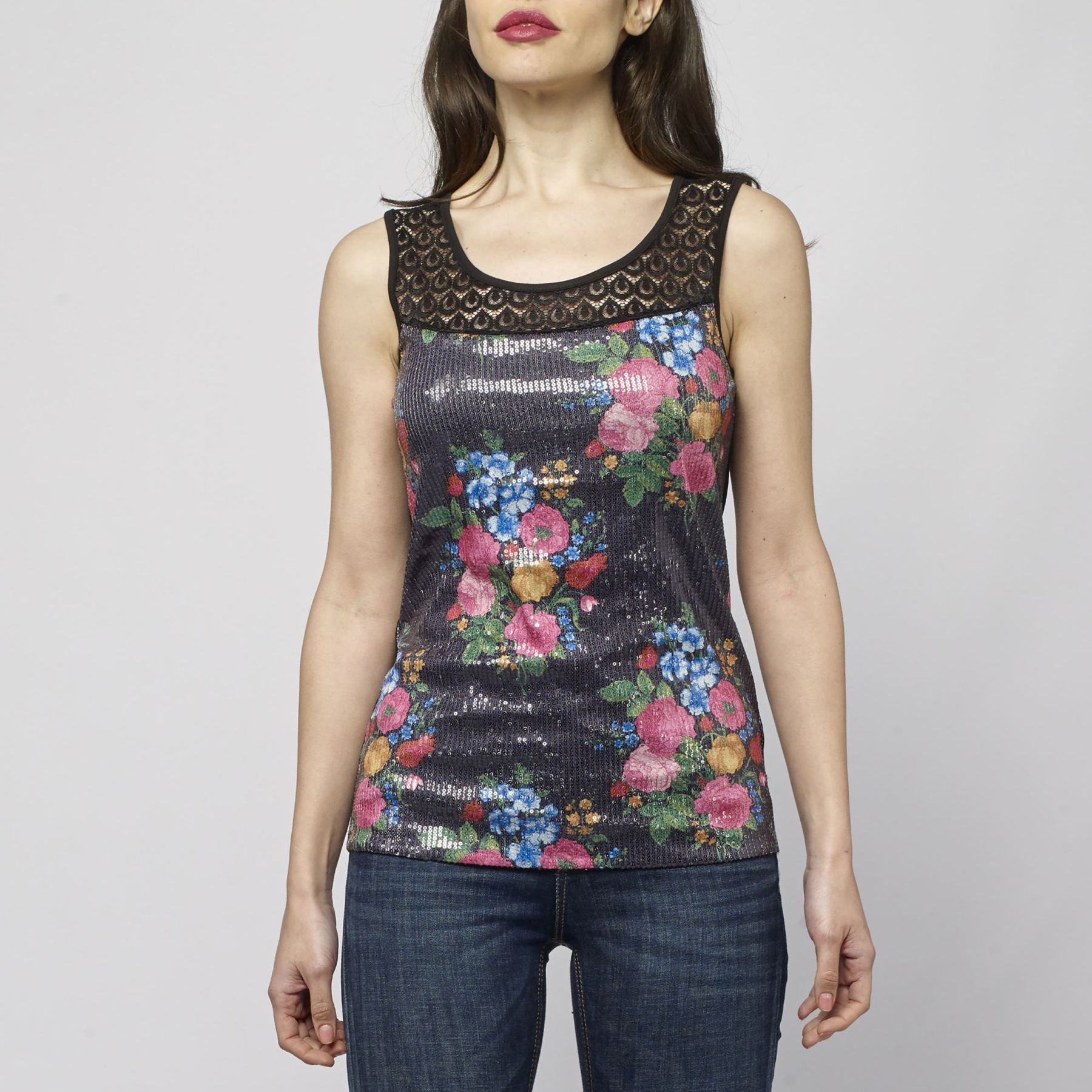 Top sin mangas estampado floral color Negro para Mujer 1