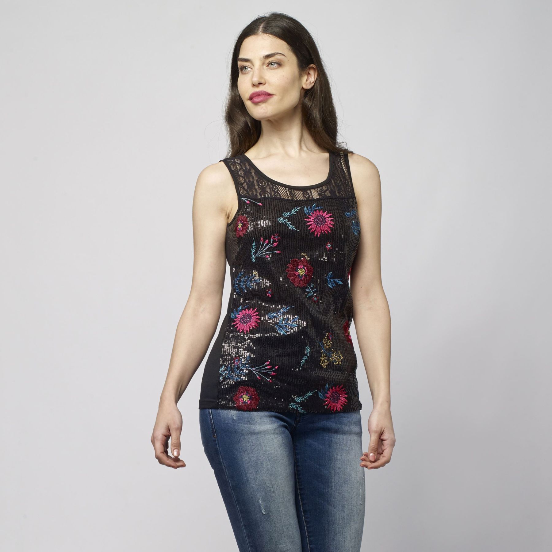 Black Floral Print Sleeveless Top for Women