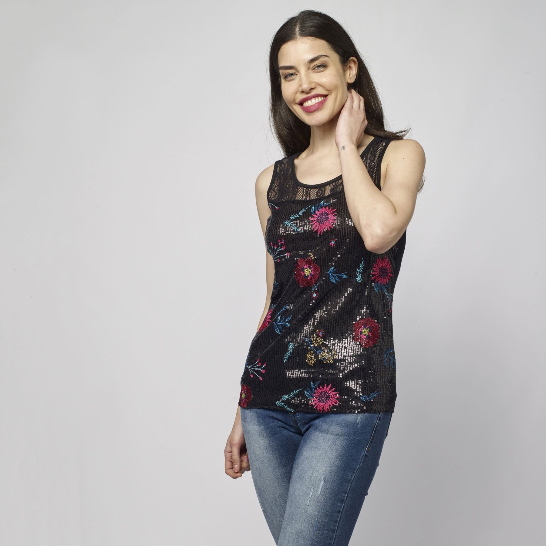 Top sense mànigues estampat floral color Negre per a Dona 3