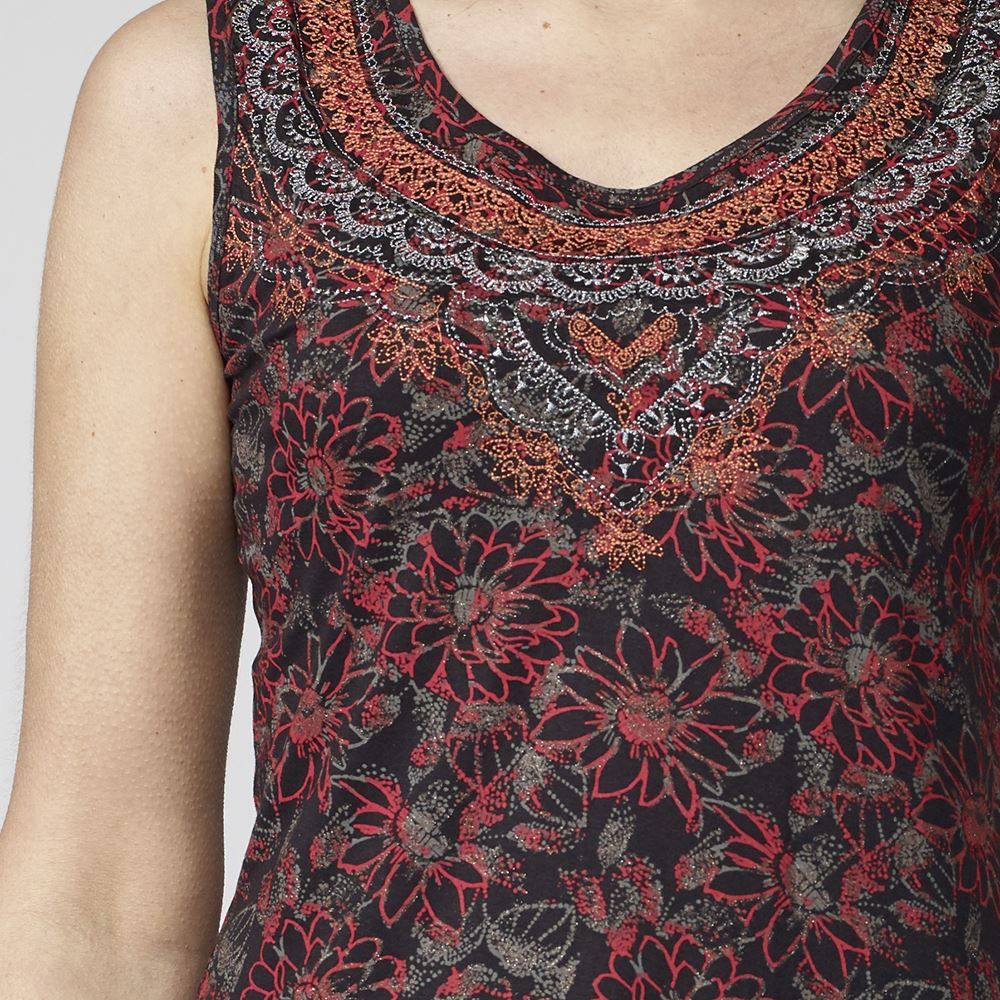 Red ethnic print sleeveless top for women 7