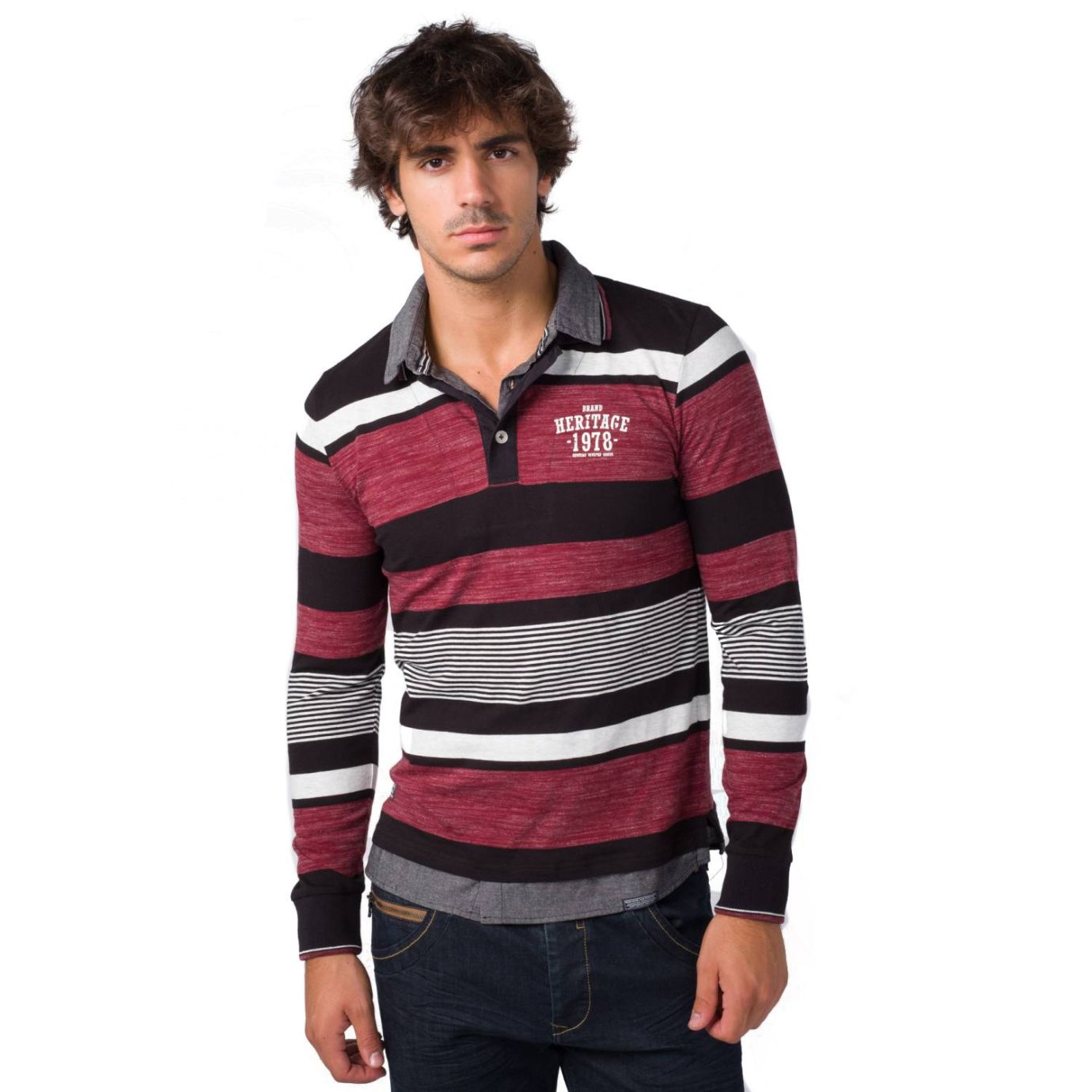 Polo rayas doble cuello camisero m/l