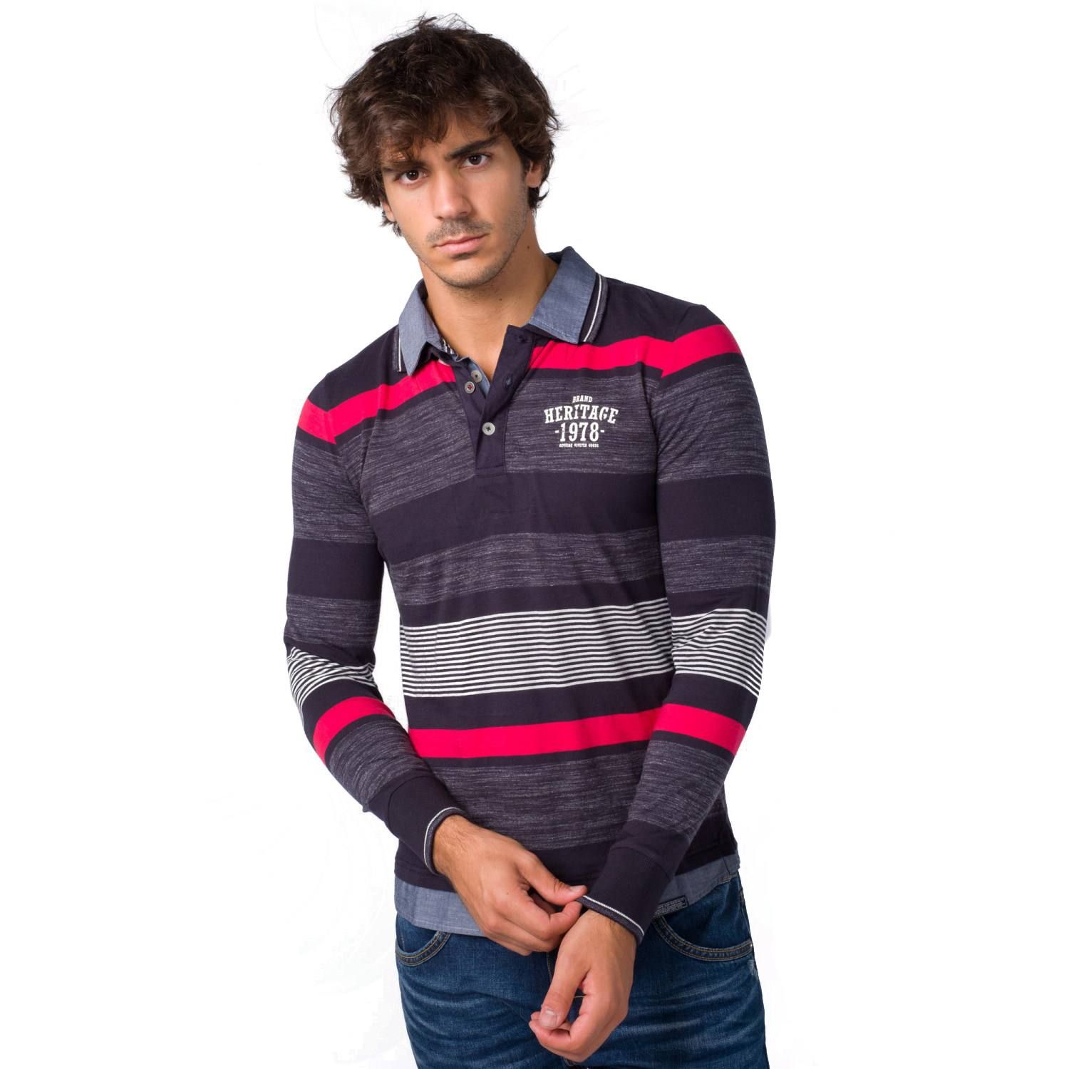 Polo rayas doble cuello camisero m/l