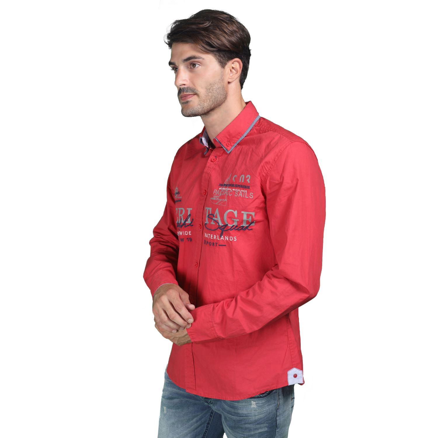 Nautical shirt with double poplin collar 1