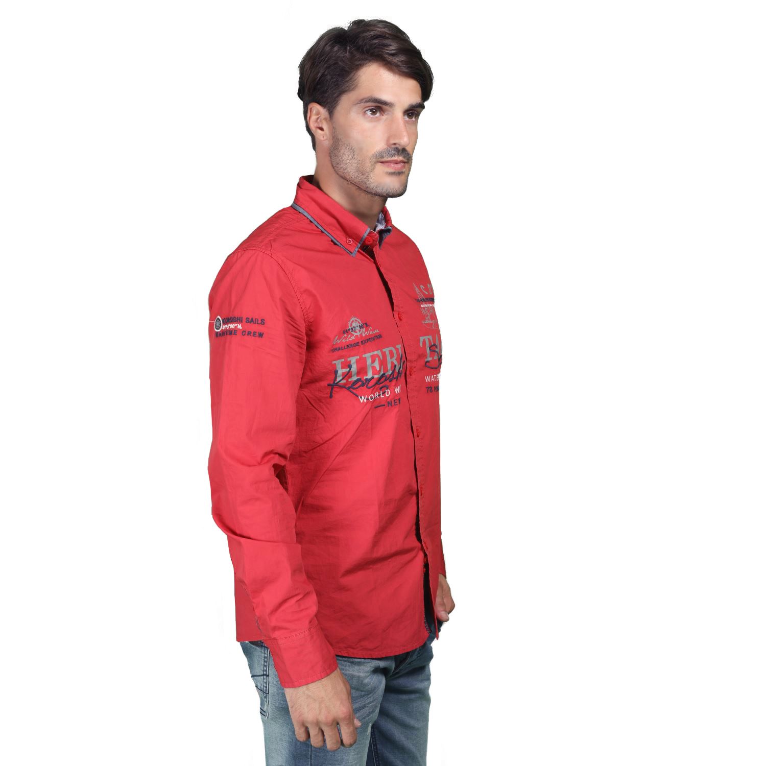 Nautical shirt with double poplin collar 2