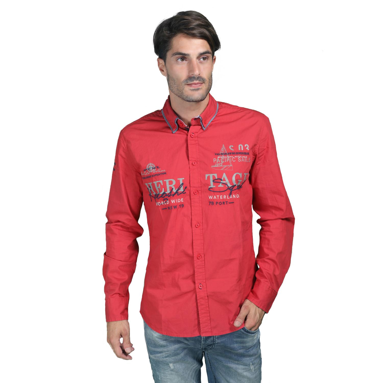 Nautical shirt with double poplin collar