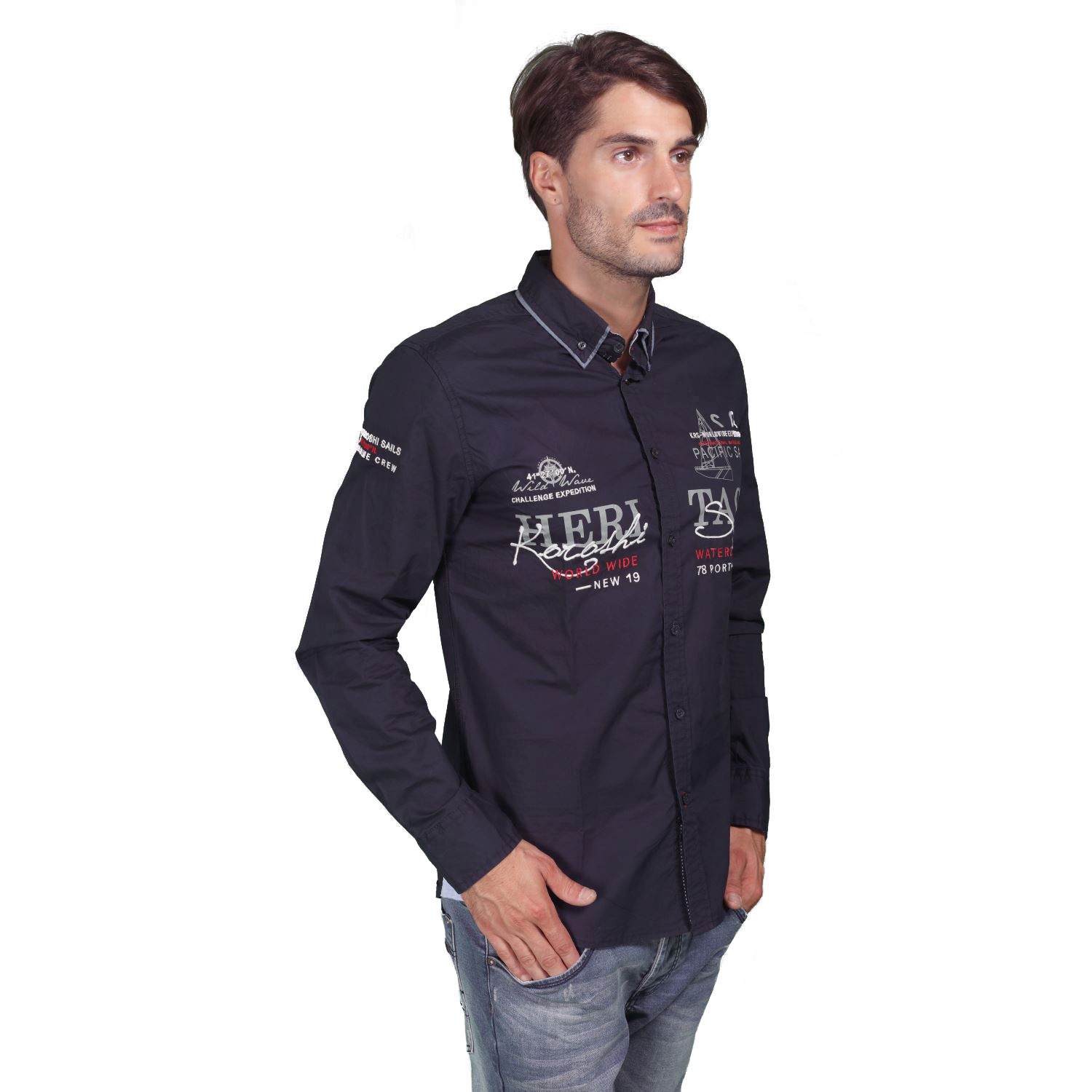 Nautical shirt with double poplin collar 2