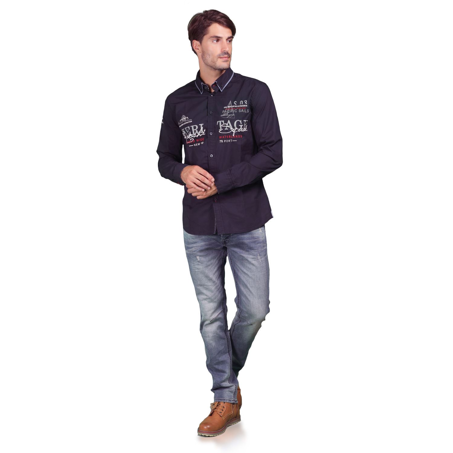 Nautical shirt with double poplin collar 4