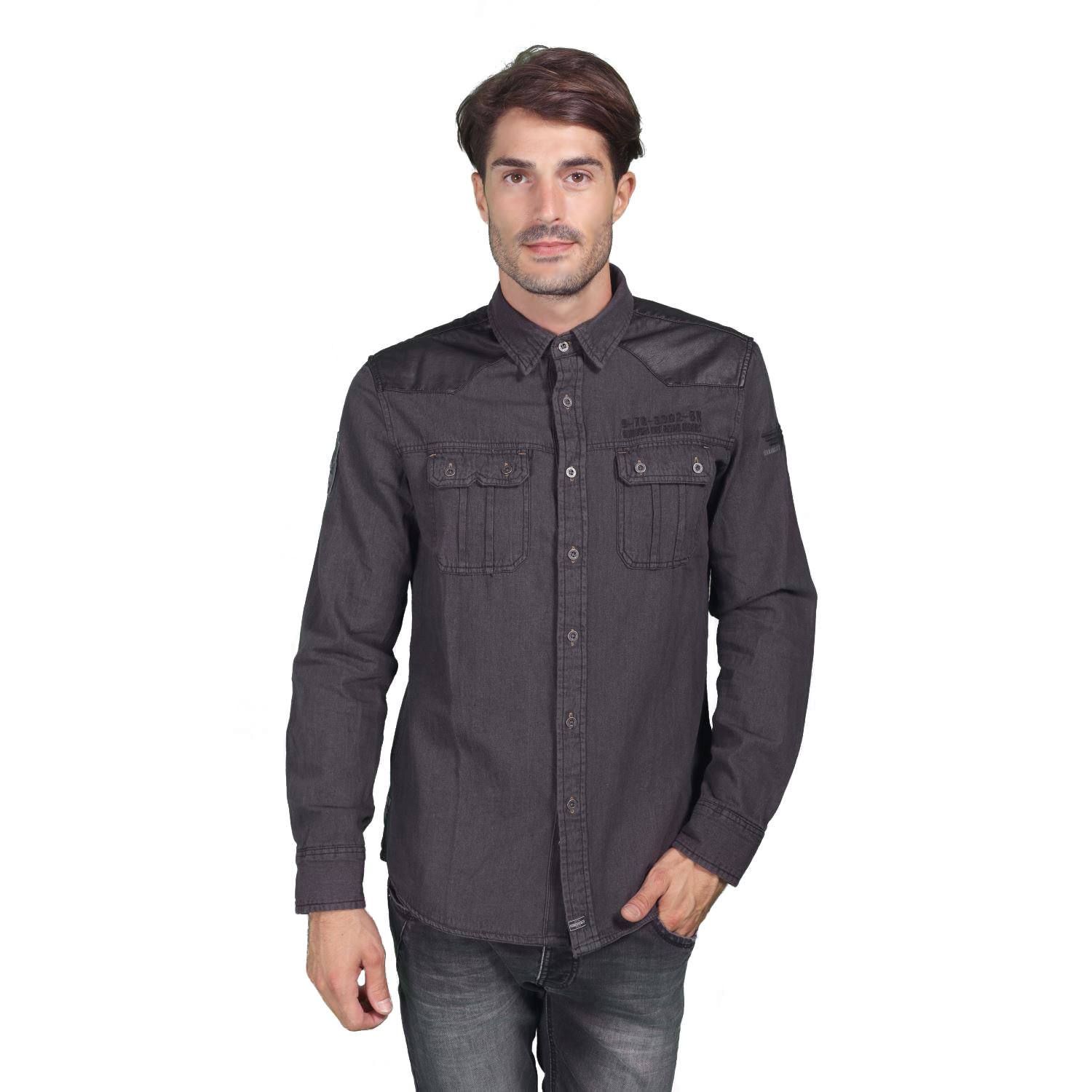 Camisa combinada denim polipiel lavado