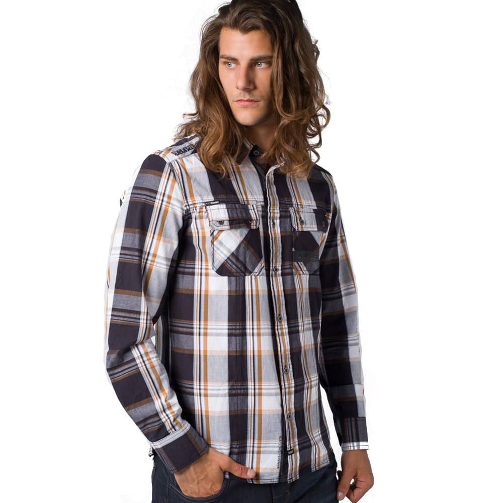 Camisa cuadros lavada letras engomadas 3