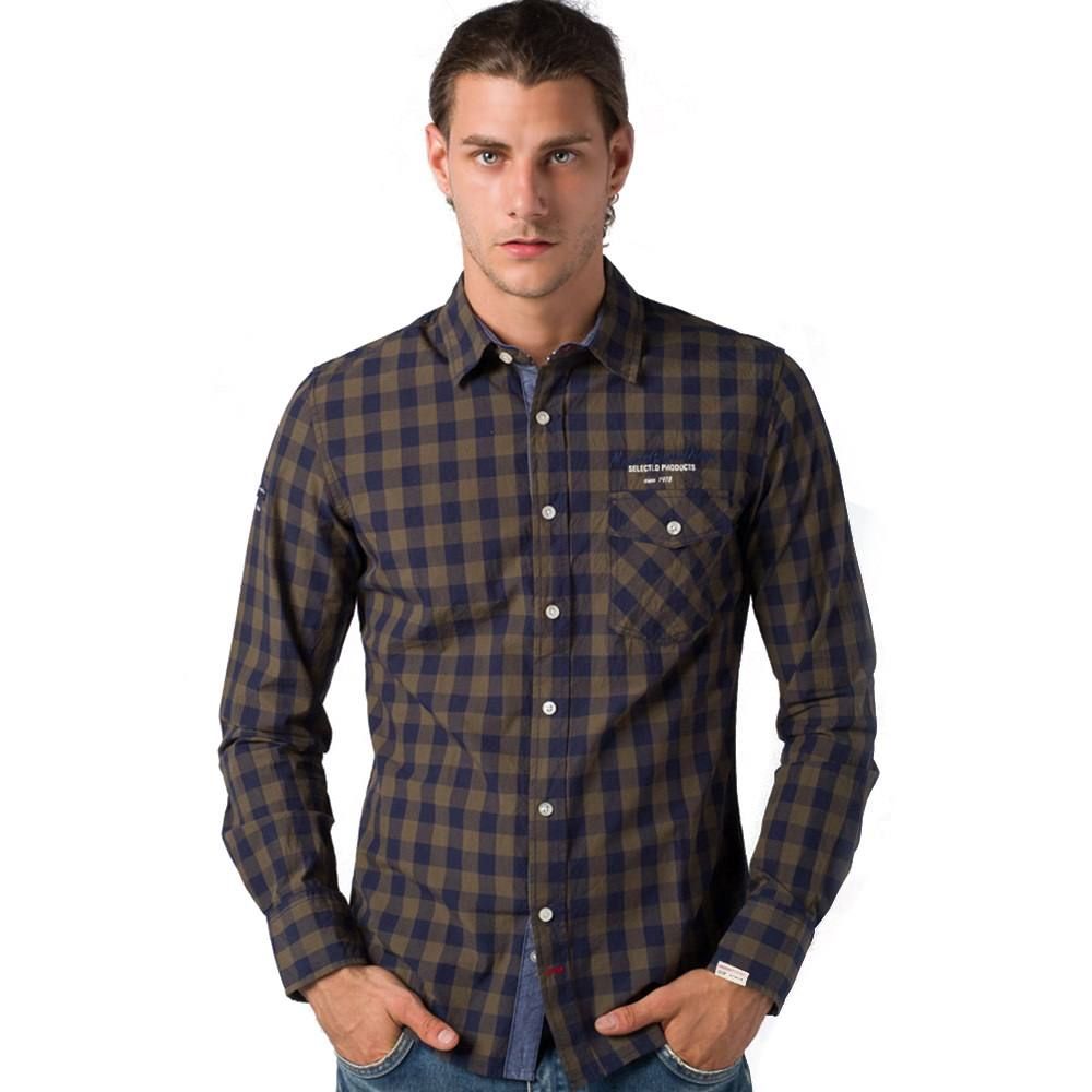 Camisa cuadros lavada bolsillo