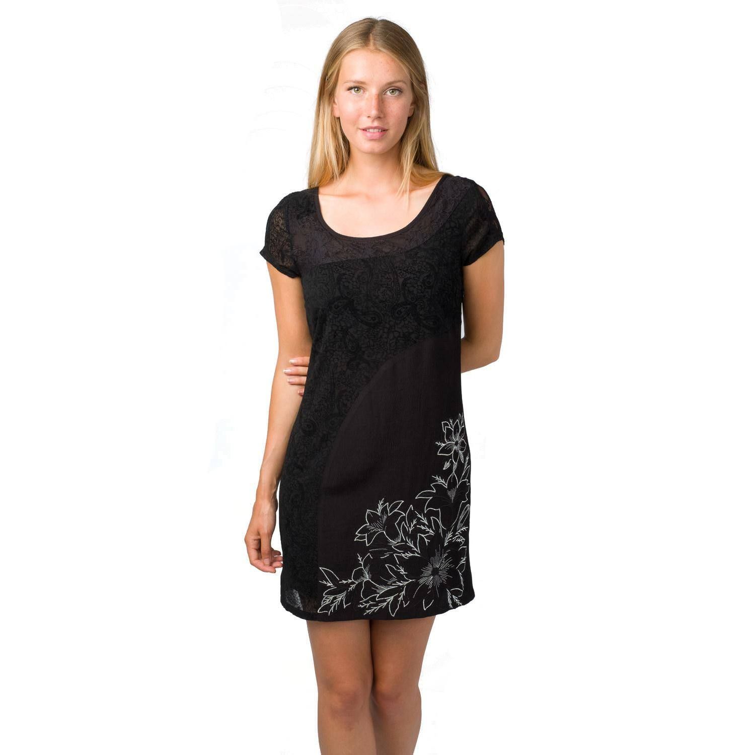 Vestido m/c estampado y bordado flor