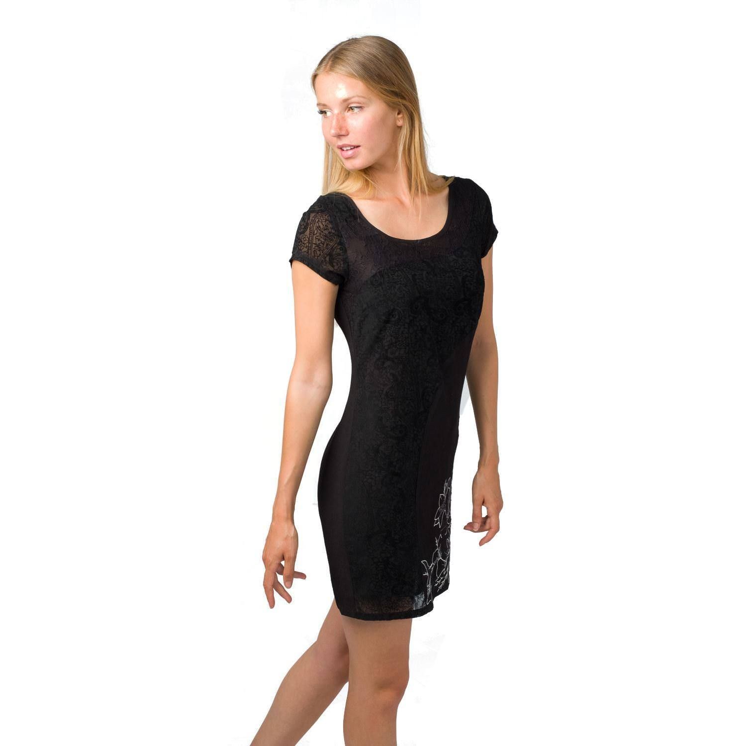 Vestido m/c estampado y bordado flor 2