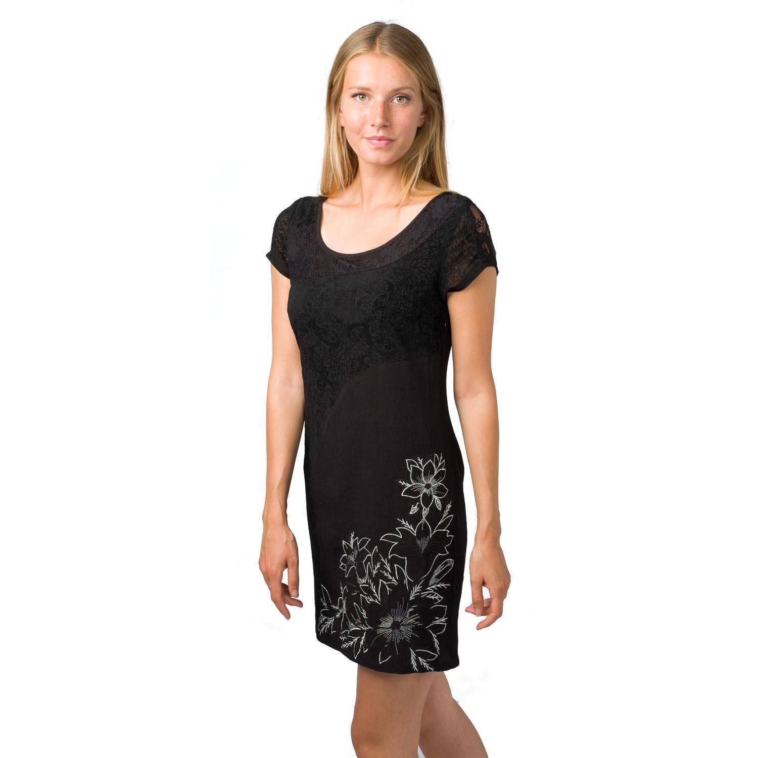 Vestido m/c estampado y bordado flor 3