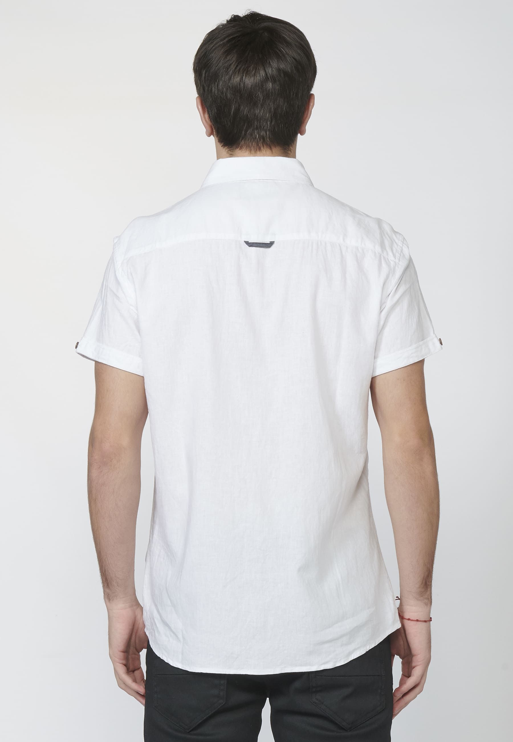 Camisa manga corta lino con bolsillo bordado | Look diario