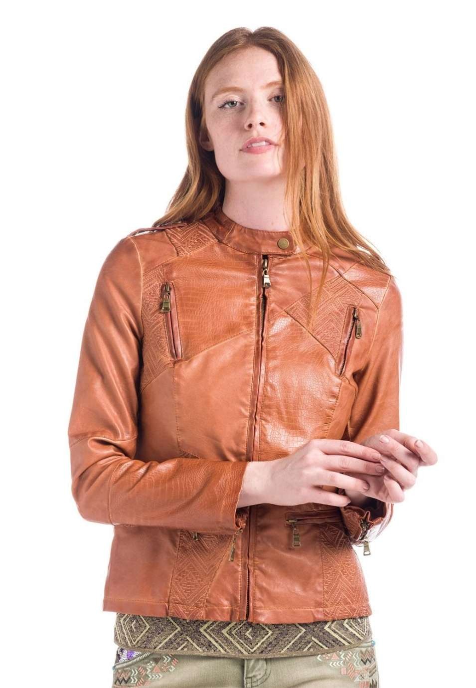 Chaqueta efecto piel parches para Mujer