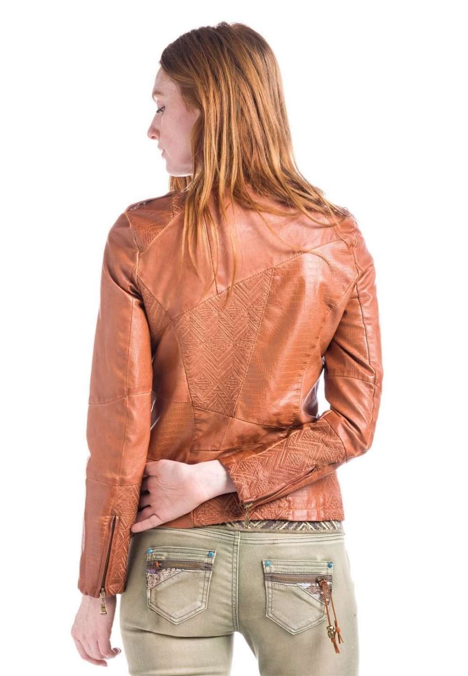 Chaqueta efecto piel parches para Mujer 2