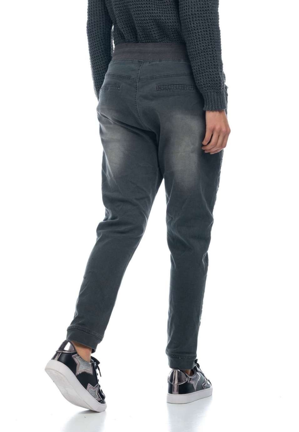 Pantalón straigth elástico de mujer denim jogging con banda bordada 3