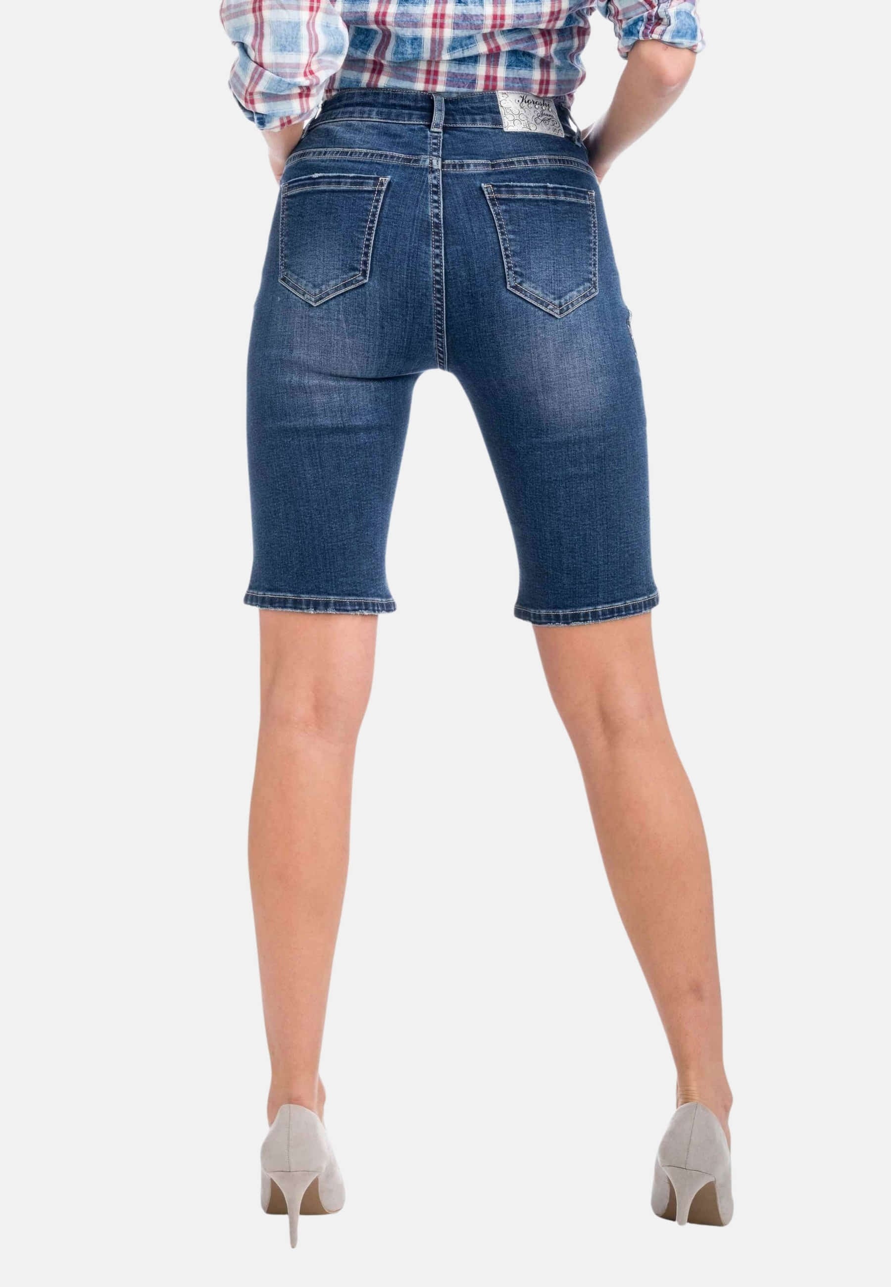 Pantalón short pirata denim flores color azul oscuro para Mujer 3