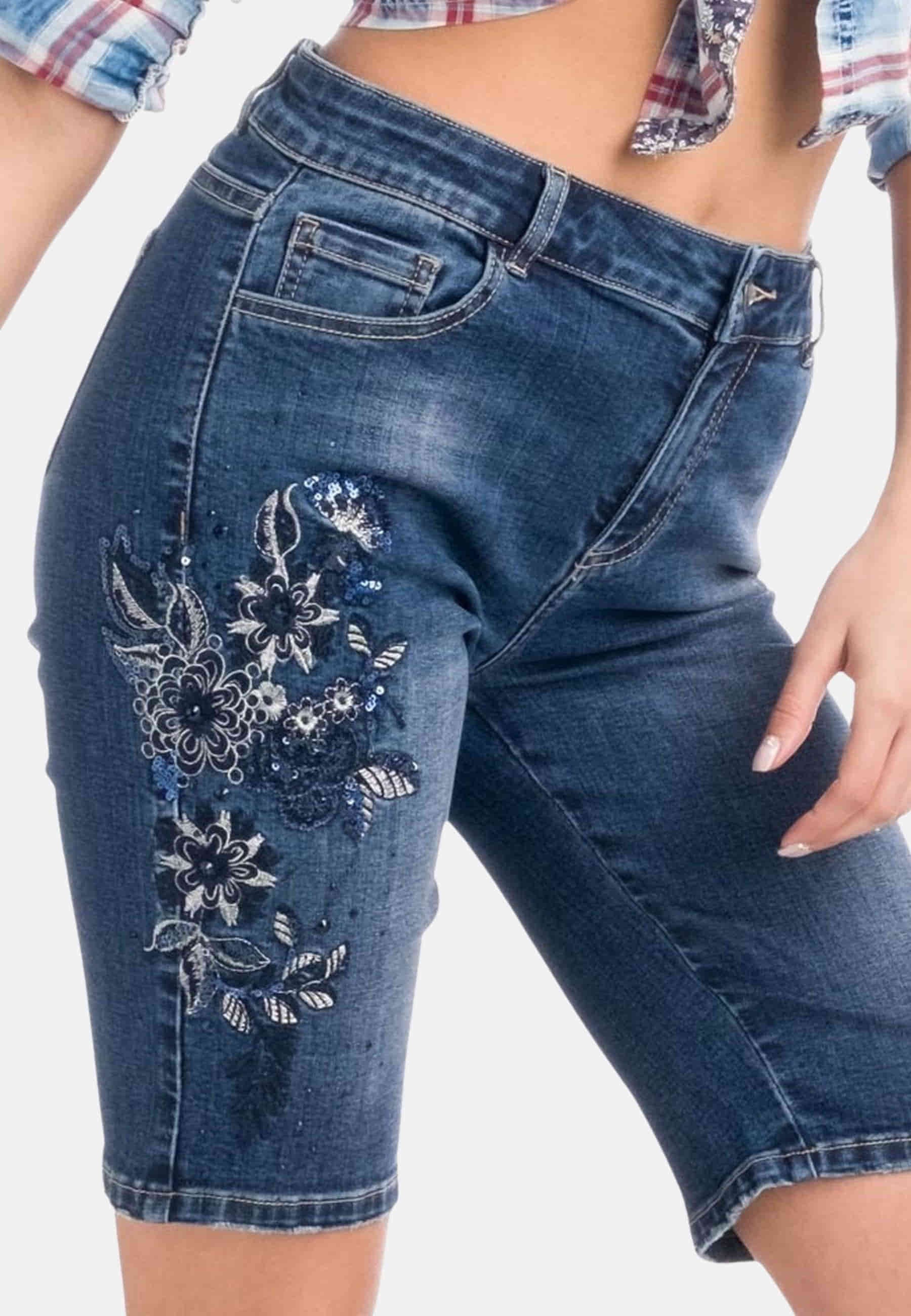 Pantalón short pirata denim flores color azul oscuro para Mujer 4