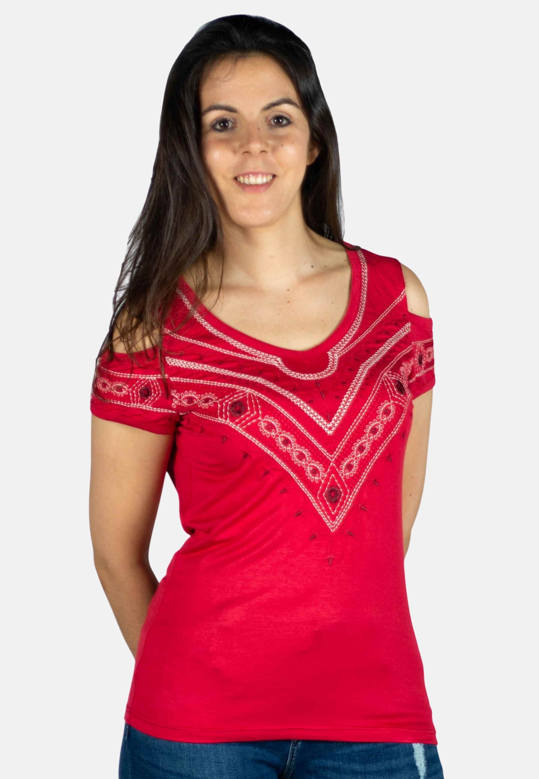 Top de algodón manga corta color rojo | Estilo y comodidad
