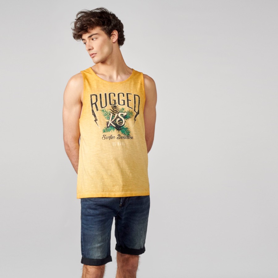 Camiseta sin mangas con estampado degradado y texto | Estilo y Comodidad