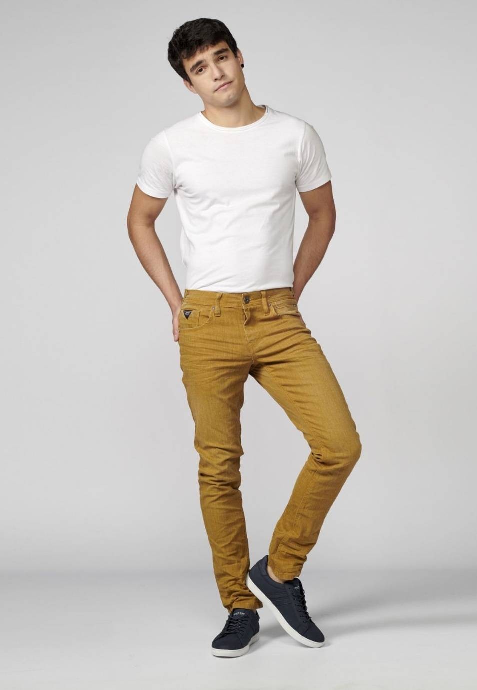 Maestro Profesor de escuela Asco Pantalon largo jeans denim color stretch regular para hombre algodón con  elastano