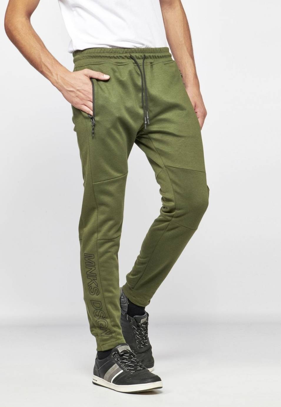 Pantalón largo Deportivo tipo jogger para hombre color verde kaki 5