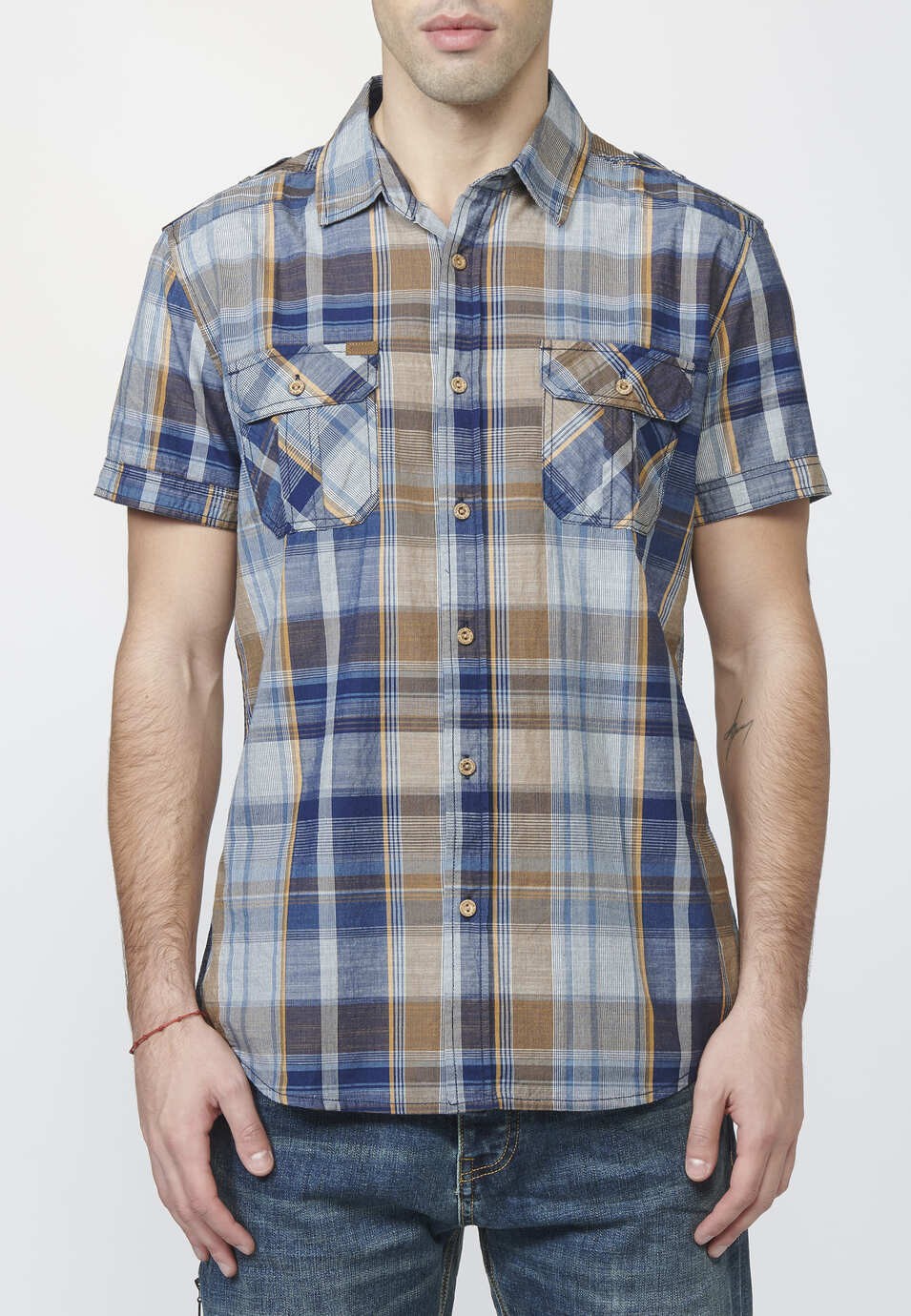 Camisa manga corta denim de cuadros de ambiente denim 100% algodón | Estilo y comodidad