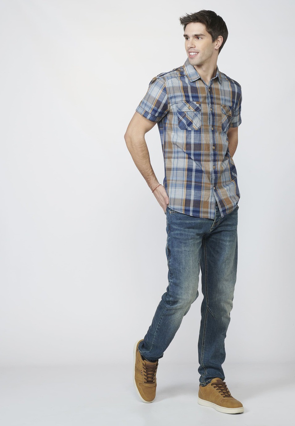 Camisa manga corta denim de cuadros de ambiente denim 100% algodón | Estilo y comodidad 4