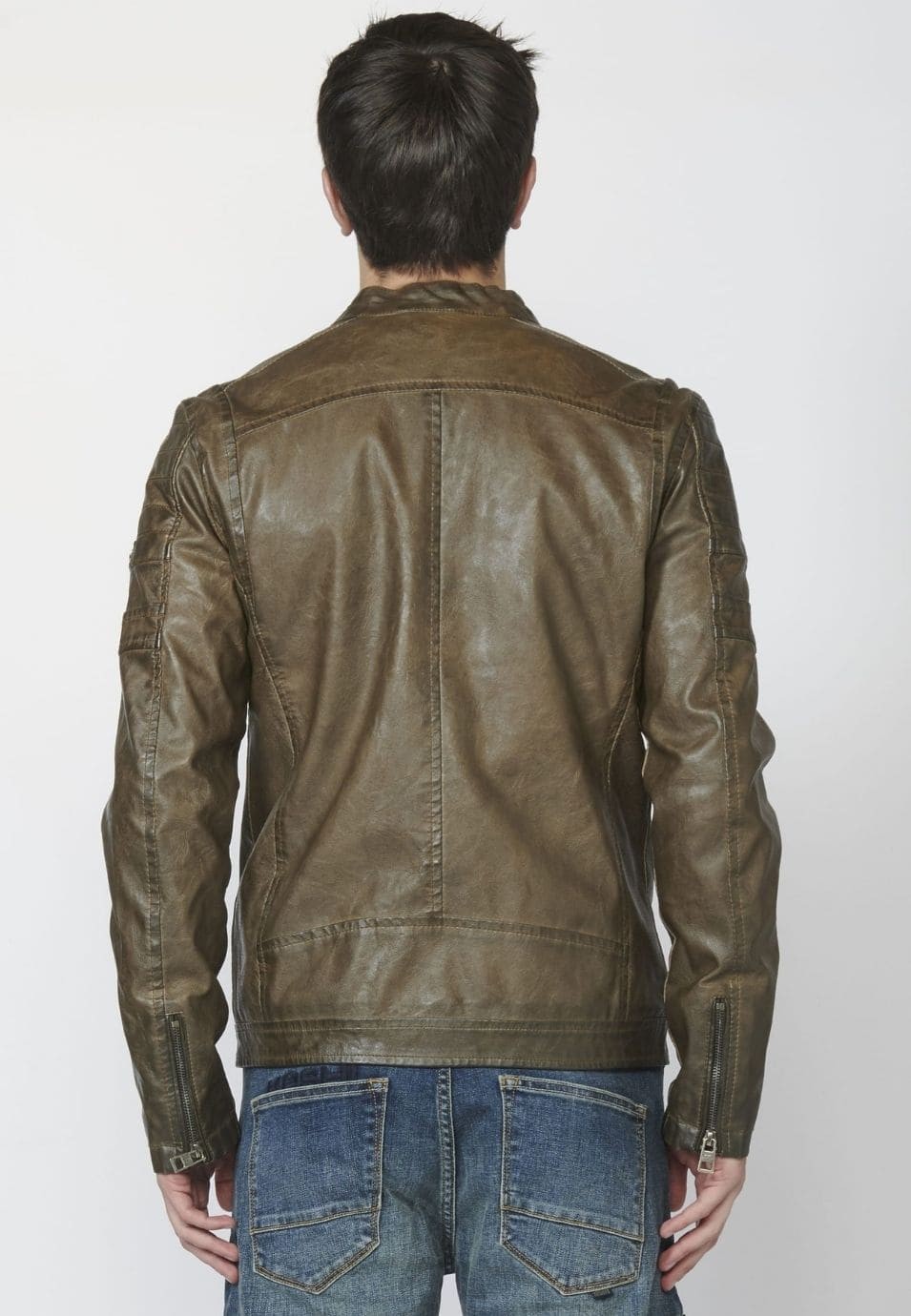 Koroshi Chaqueta cazadora cuero sintético efecto piel para Hombre (XXL):  : Moda