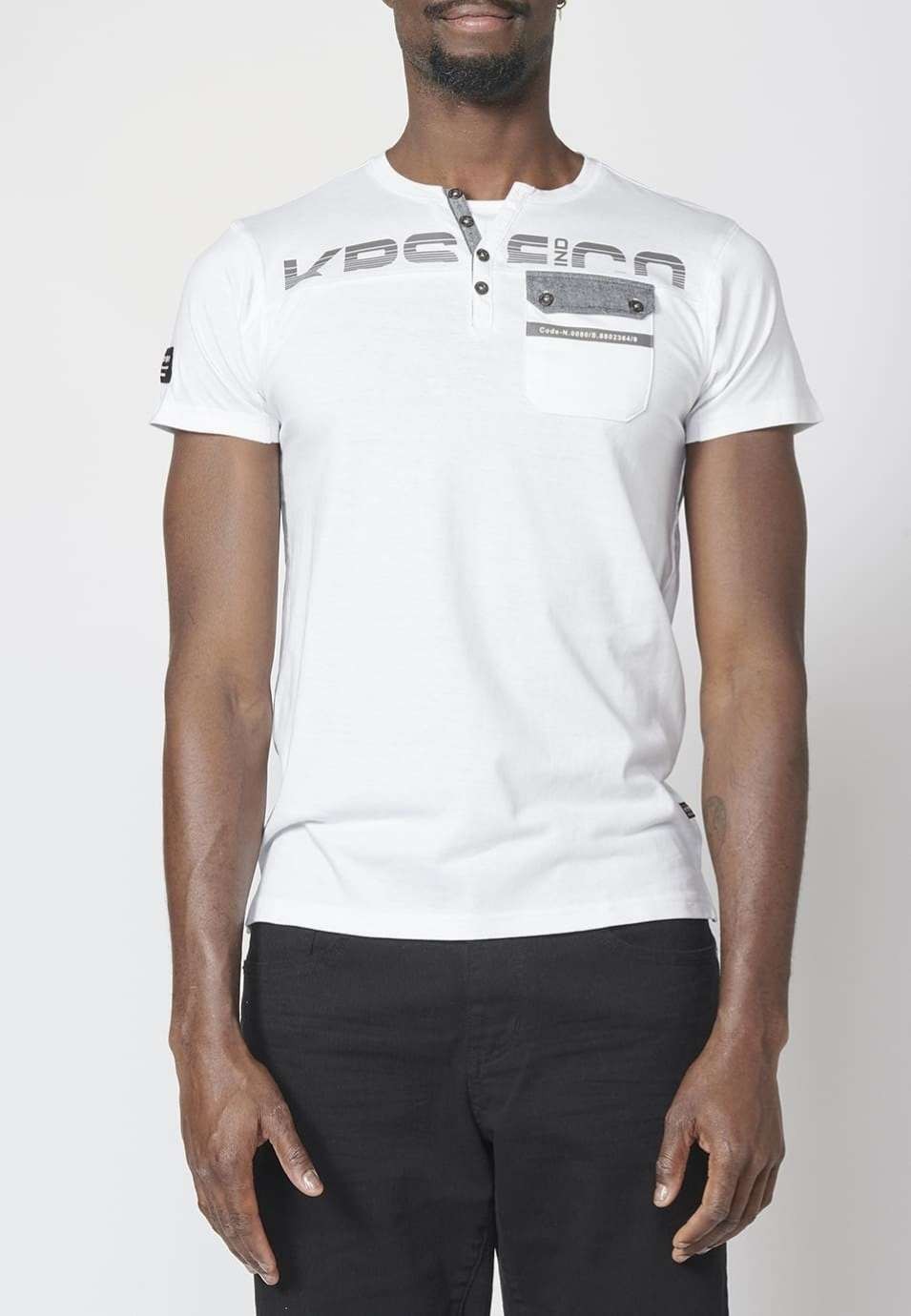 Camiseta manga corta con abertura, tapeta y botones 100% algodón para Hombre 5