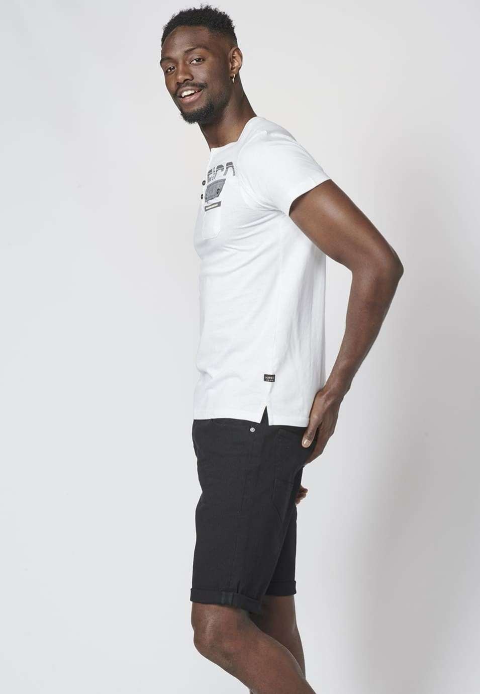 Camiseta manga corta con abertura, tapeta y botones 100% algodón para Hombre 3